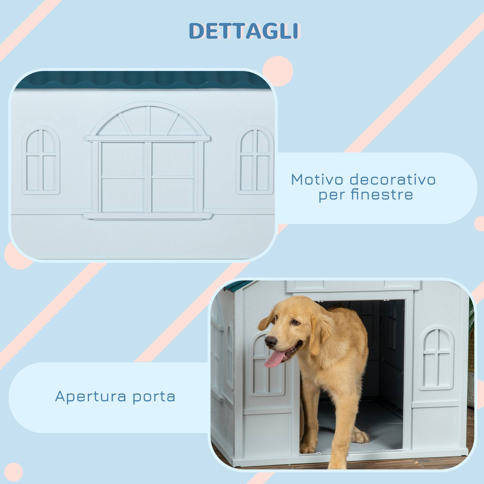 Niche étanche en polypropylène pour chiens moyens et grands, poids max. 30 kg, dimensions : 84,2 x 98,2 x 82 cm, bleue - Image 8