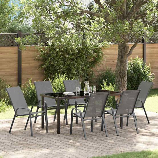 7 pcs Salon De Jardin - Mobilier D'extérieur Gris - Image 2
