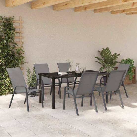 7 pcs Salon De Jardin - Mobilier D'extérieur Gris - Image 4