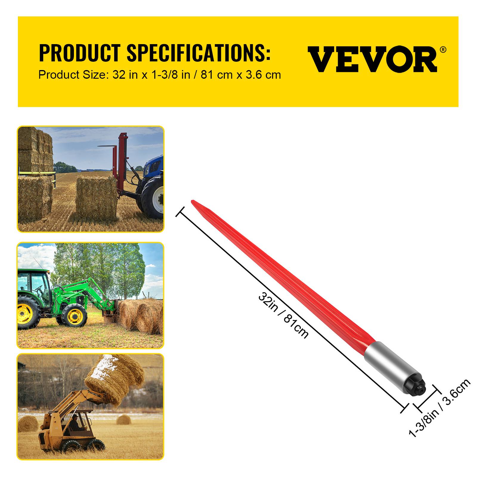Vevor - VEVOR Lance à foin 81 cm, fixation rapide, 612 kg, rouge. - Image 7