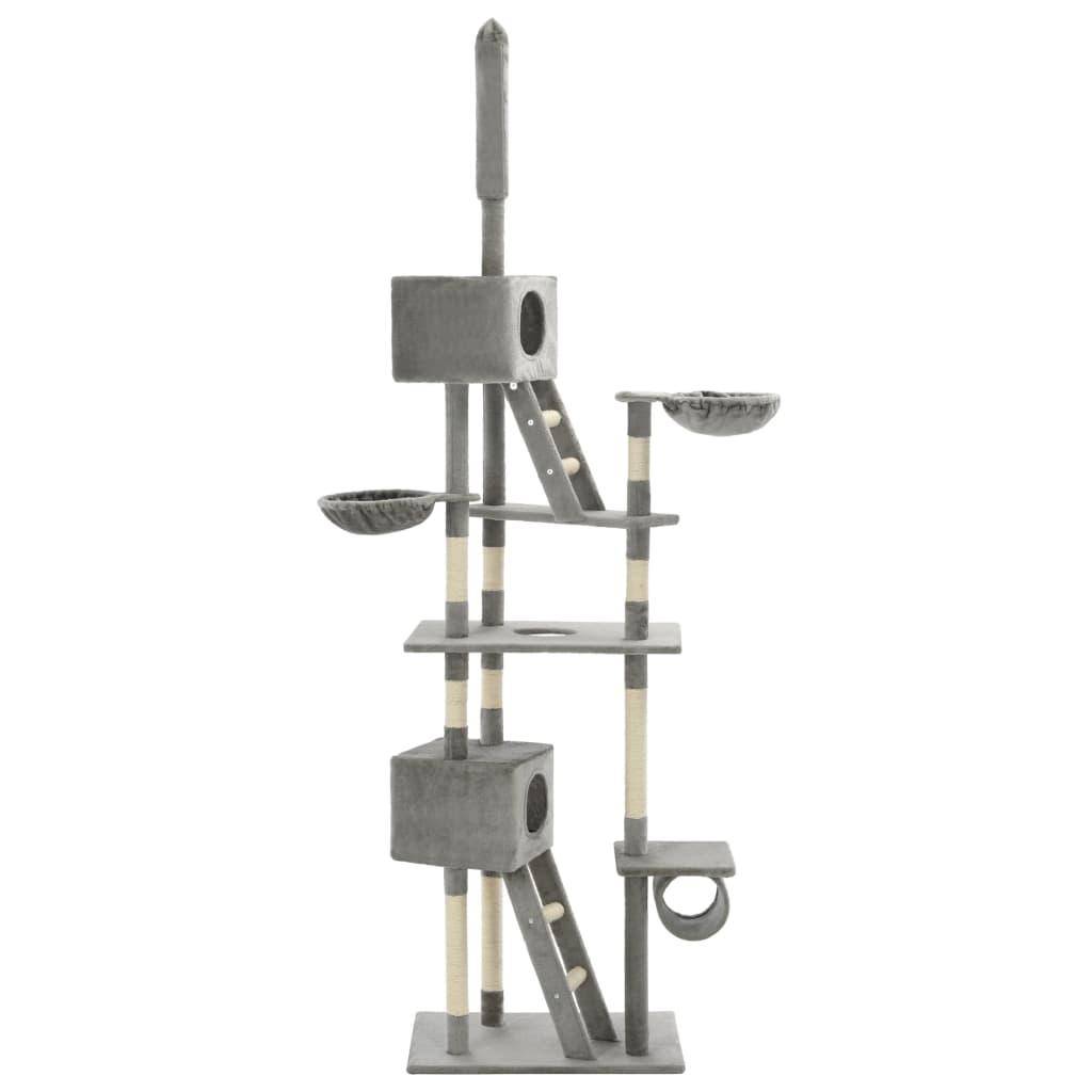 Helloshop26 - Arbre à chat griffoir grattoir niche jouet animaux peluché en sisal 230-260 cm gris - Image 3