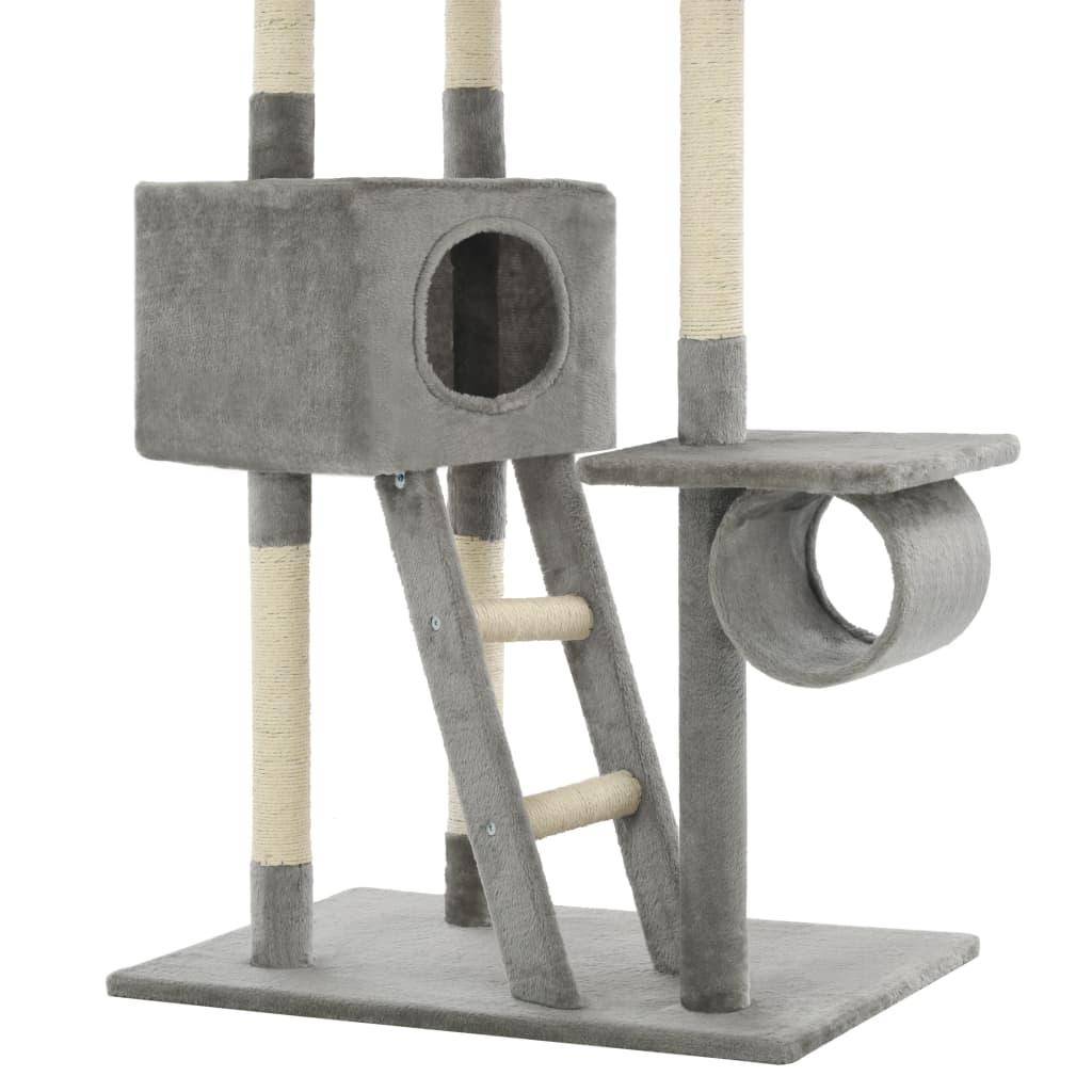 Helloshop26 - Arbre à chat griffoir grattoir niche jouet animaux peluché en sisal 230-260 cm gris - Image 6