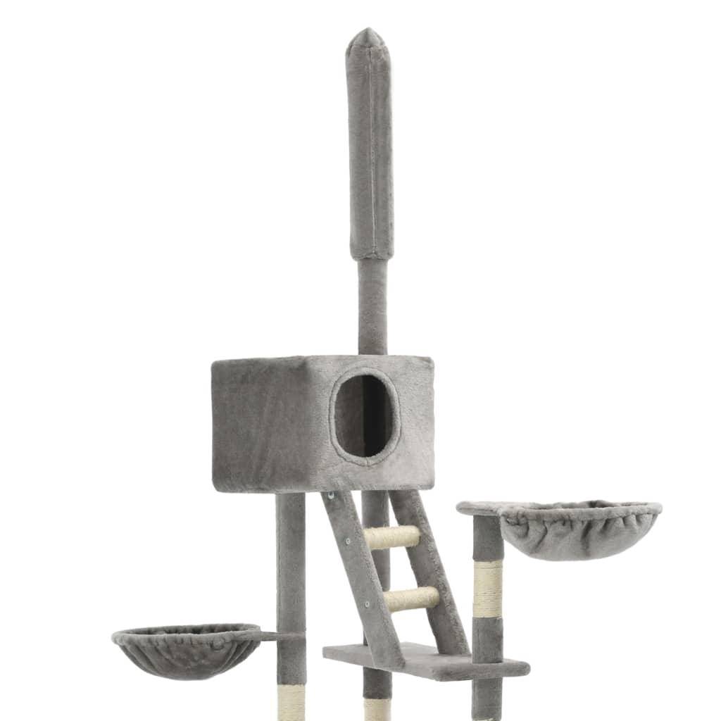 Helloshop26 - Arbre à chat griffoir grattoir niche jouet animaux peluché en sisal 230-260 cm gris - Image 4