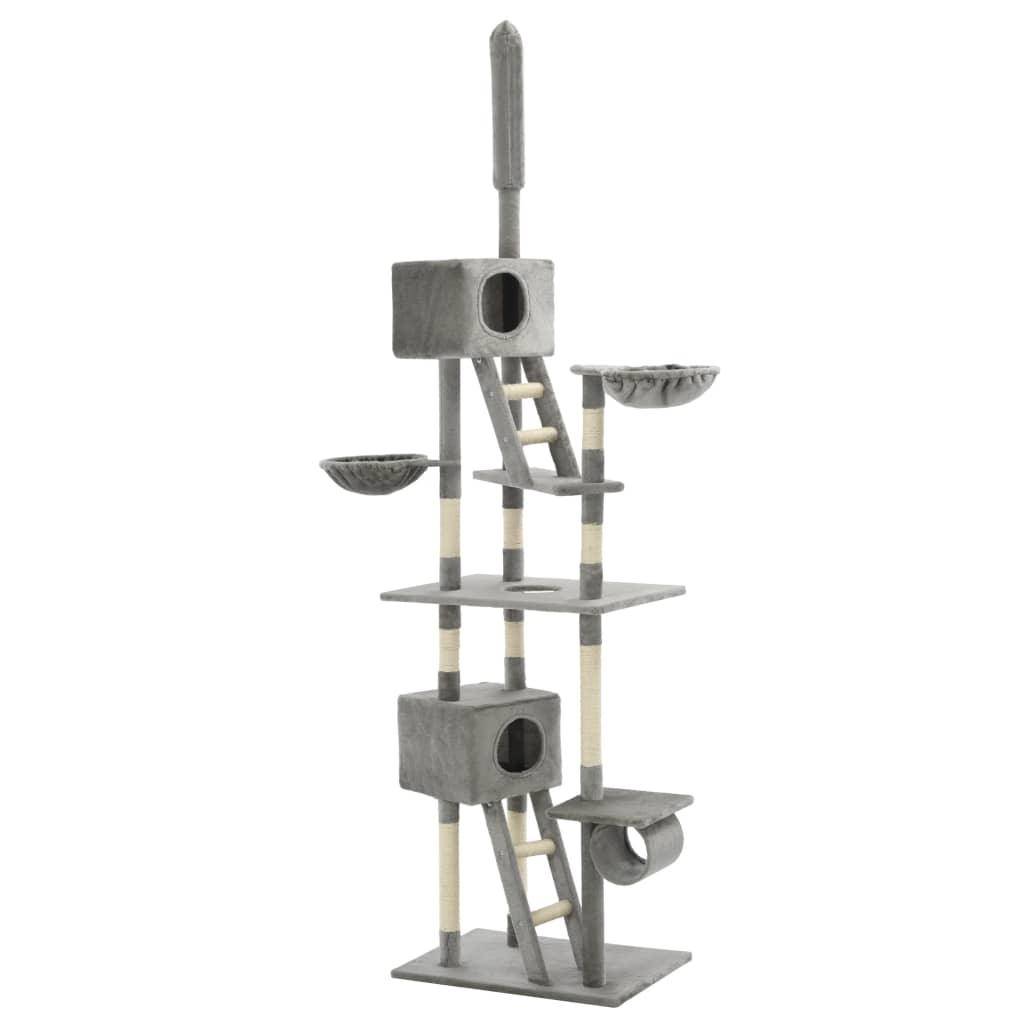 Helloshop26 - Arbre à chat griffoir grattoir niche jouet animaux peluché en sisal 230-260 cm gris - Image 2