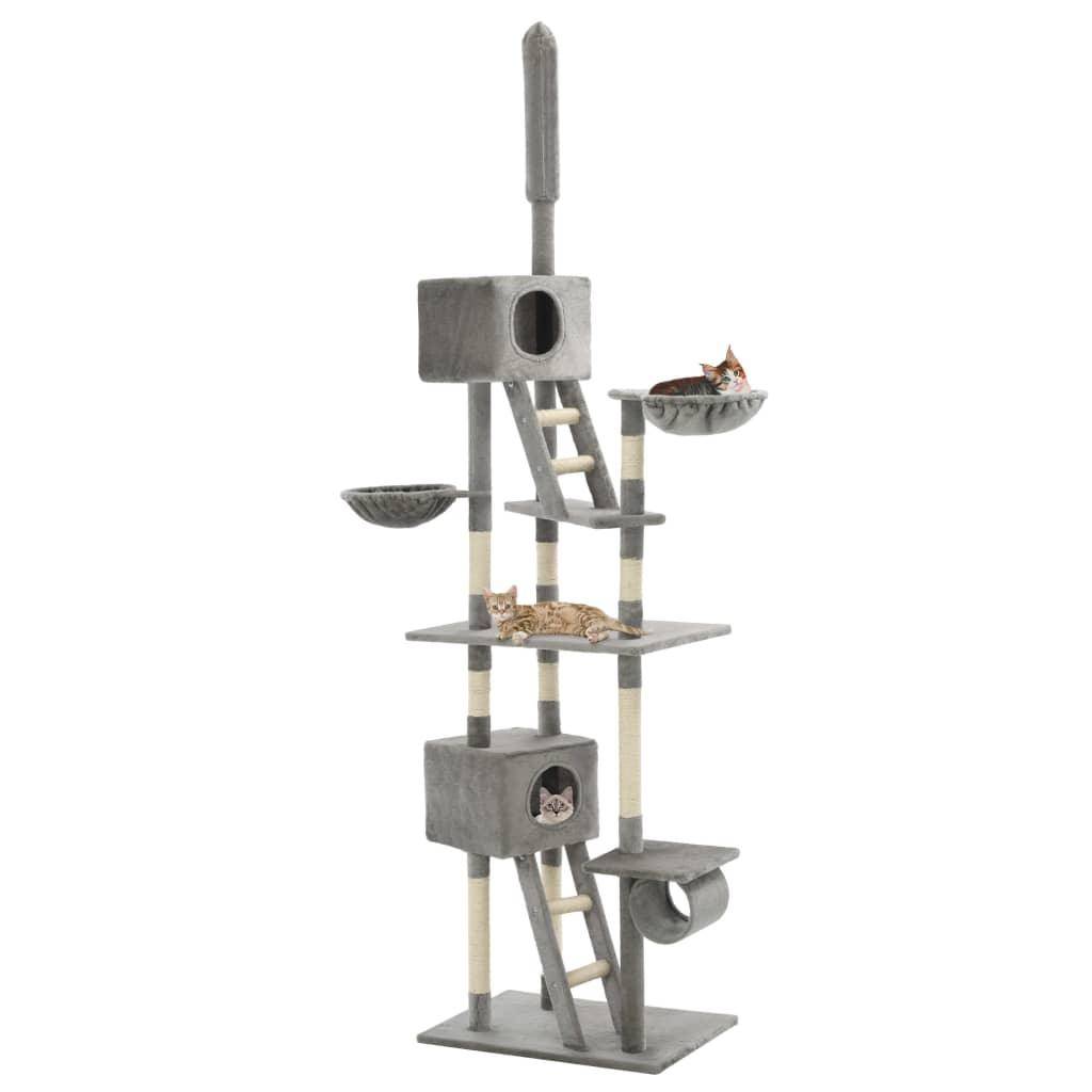 Helloshop26 - Arbre à chat griffoir grattoir niche jouet animaux peluché en sisal 230-260 cm gris - Image 1