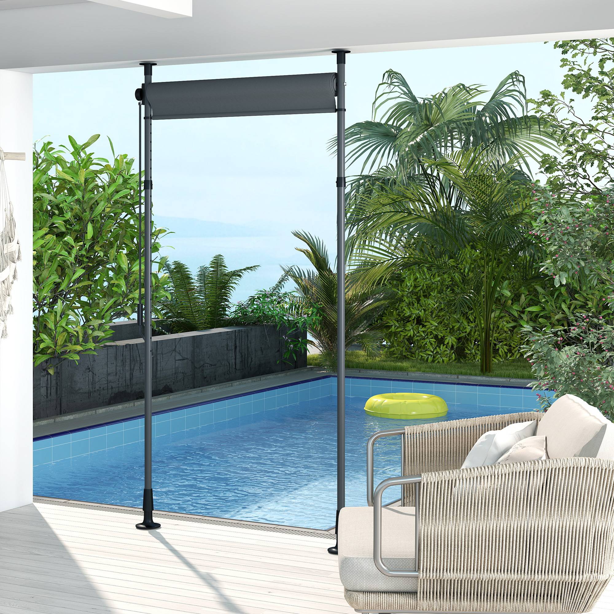 ComfortXL - Store banne autoportant aluminium gris foncé 150 x 220-310 cm terrasse jardin réglable sans perçage manuel - Image 9