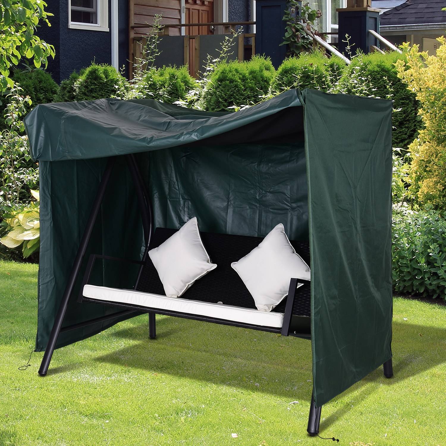 Housse protection balancelle 3 places imperméable anti-UV tissu Oxford vert foncé 177x114x152 cm - Image 2