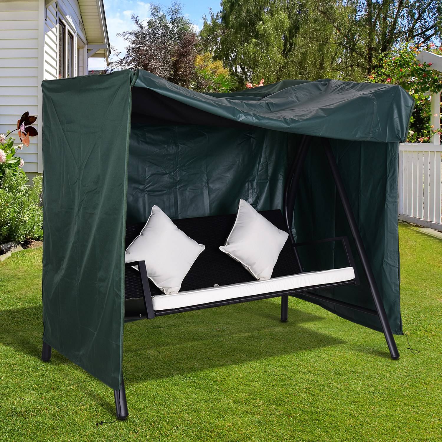 Housse protection balancelle 3 places imperméable anti-UV tissu Oxford vert foncé 177x114x152 cm - Image 3