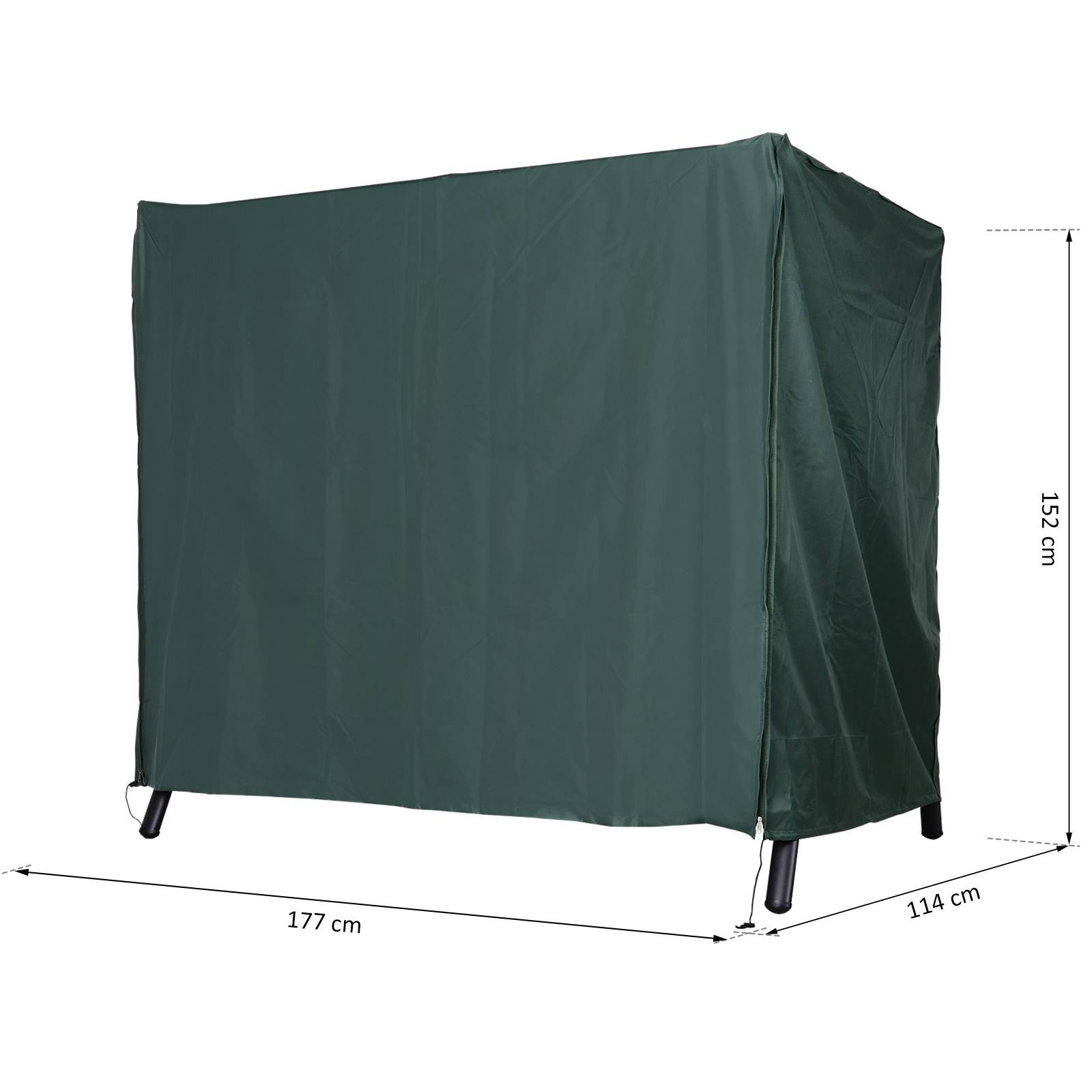 Housse protection balancelle 3 places imperméable anti-UV tissu Oxford vert foncé 177x114x152 cm - Image 4