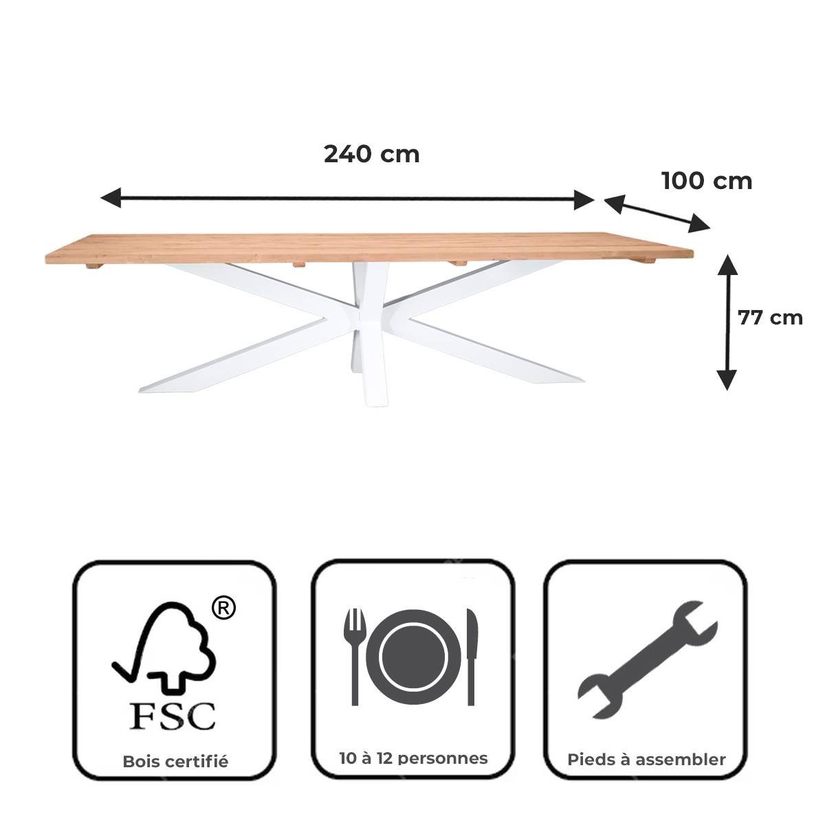 Table métal blanc et teck recyclé 240 cm, Conceptual - Gecko Jardin - Image 7