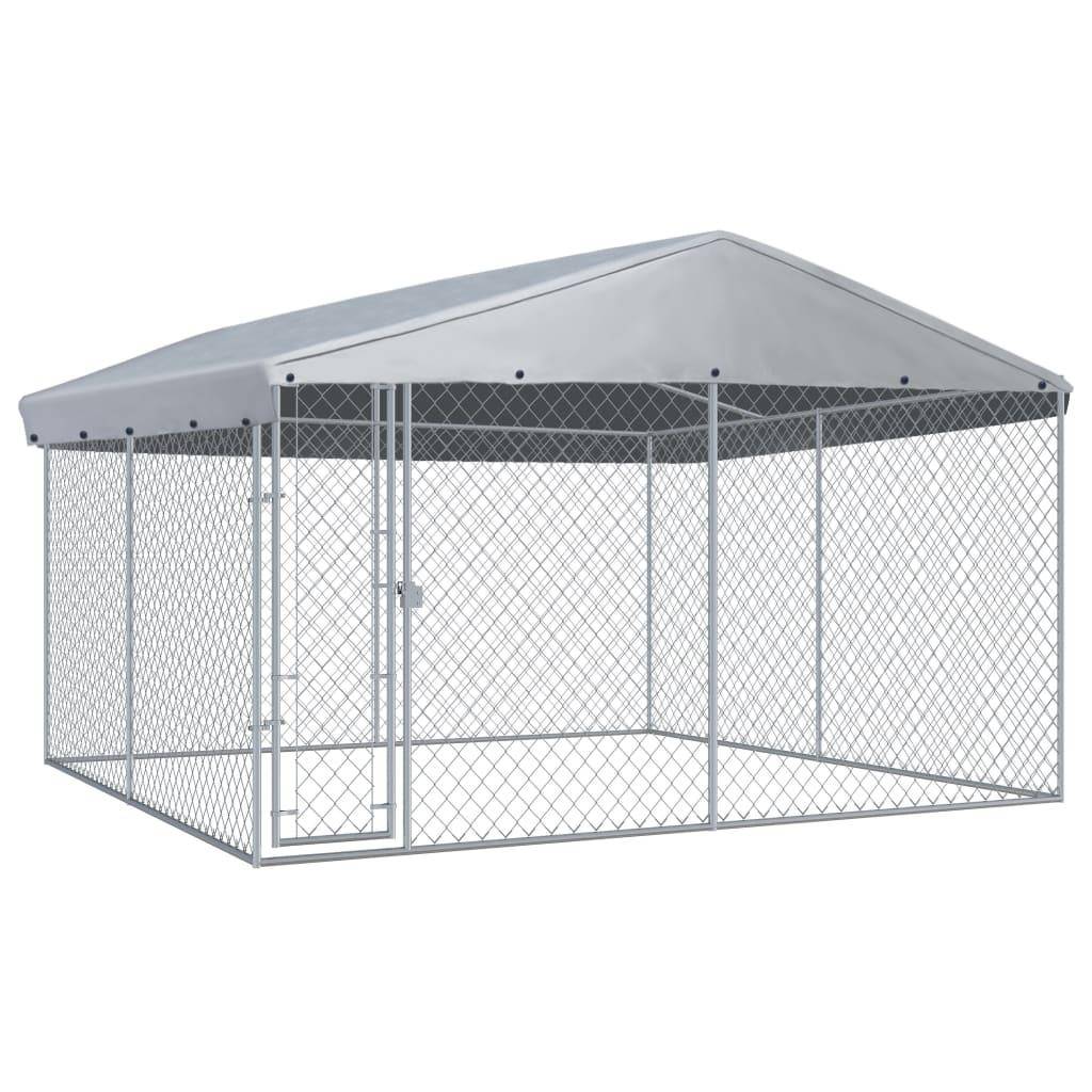 Chenil extérieur cage enclos parc animaux chien extérieur avec toit pour chiens 382 x 382 x 225 cm - Image 1