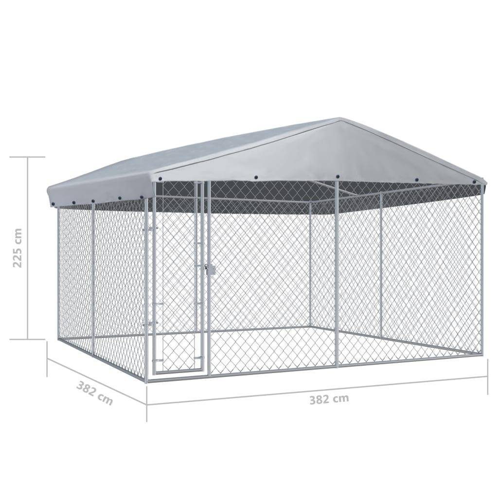 Chenil extérieur cage enclos parc animaux chien extérieur avec toit pour chiens 382 x 382 x 225 cm - Image 2