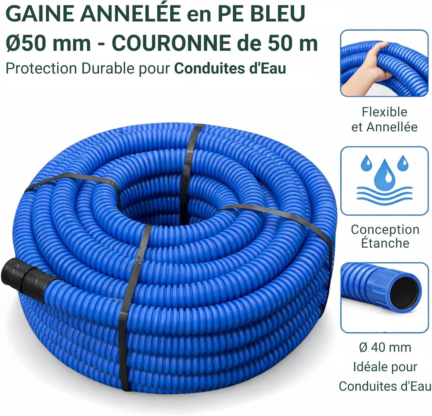 Jardibric - Jardibric - Gaine Annelée en PE Bleu Ø 40 mm x 25 m - Protection Durable pour Conduites d'Eau - Image 3