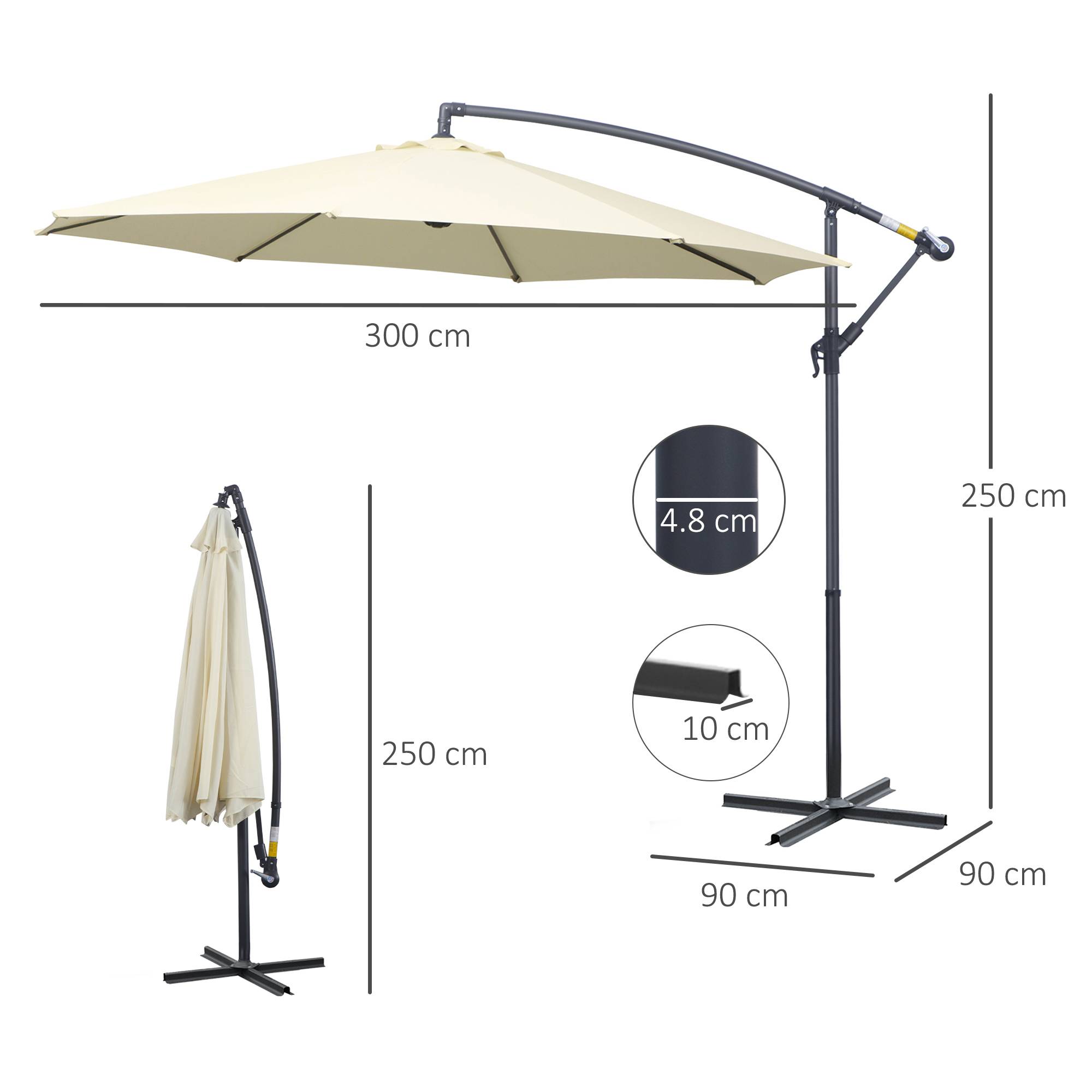 ComfortXL - Parasol déporté rond métal jardin toile déperlante base en croix incluse 3x2,5 m beige - ComfortXL Outdoor Living - Image 5