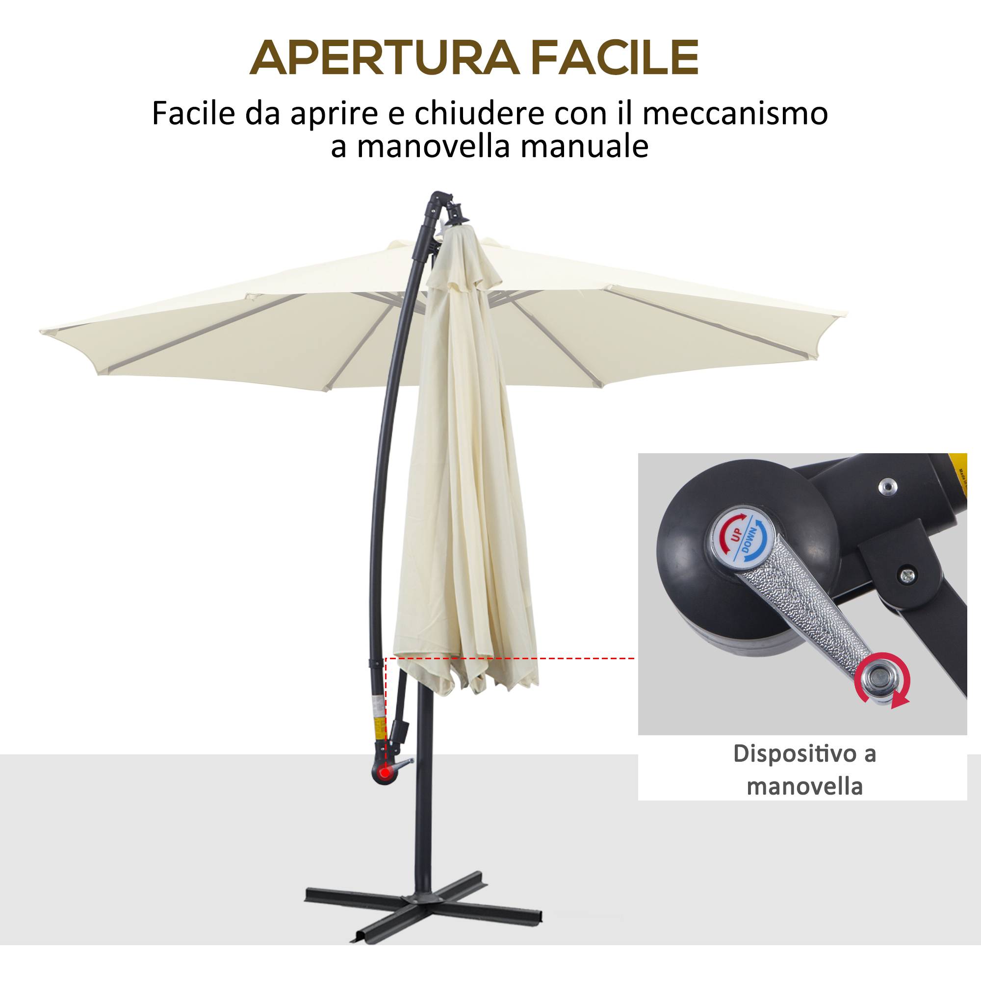 ComfortXL - Parasol déporté rond métal jardin toile déperlante base en croix incluse 3x2,5 m beige - ComfortXL Outdoor Living - Image 6