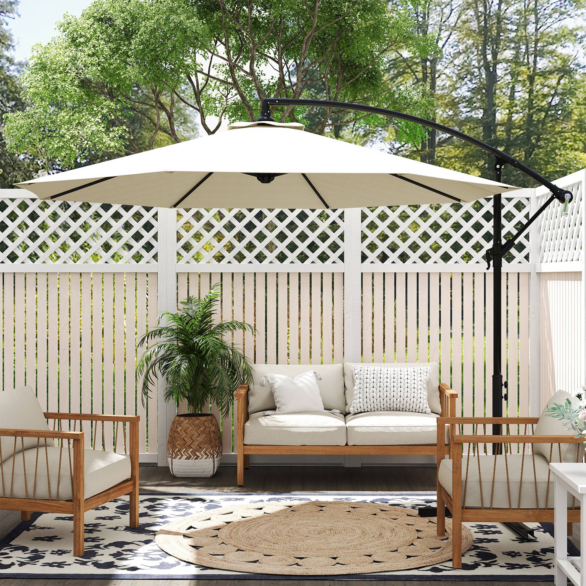 ComfortXL - Parasol déporté rond métal jardin toile déperlante base en croix incluse 3x2,5 m beige - ComfortXL Outdoor Living - Image 10