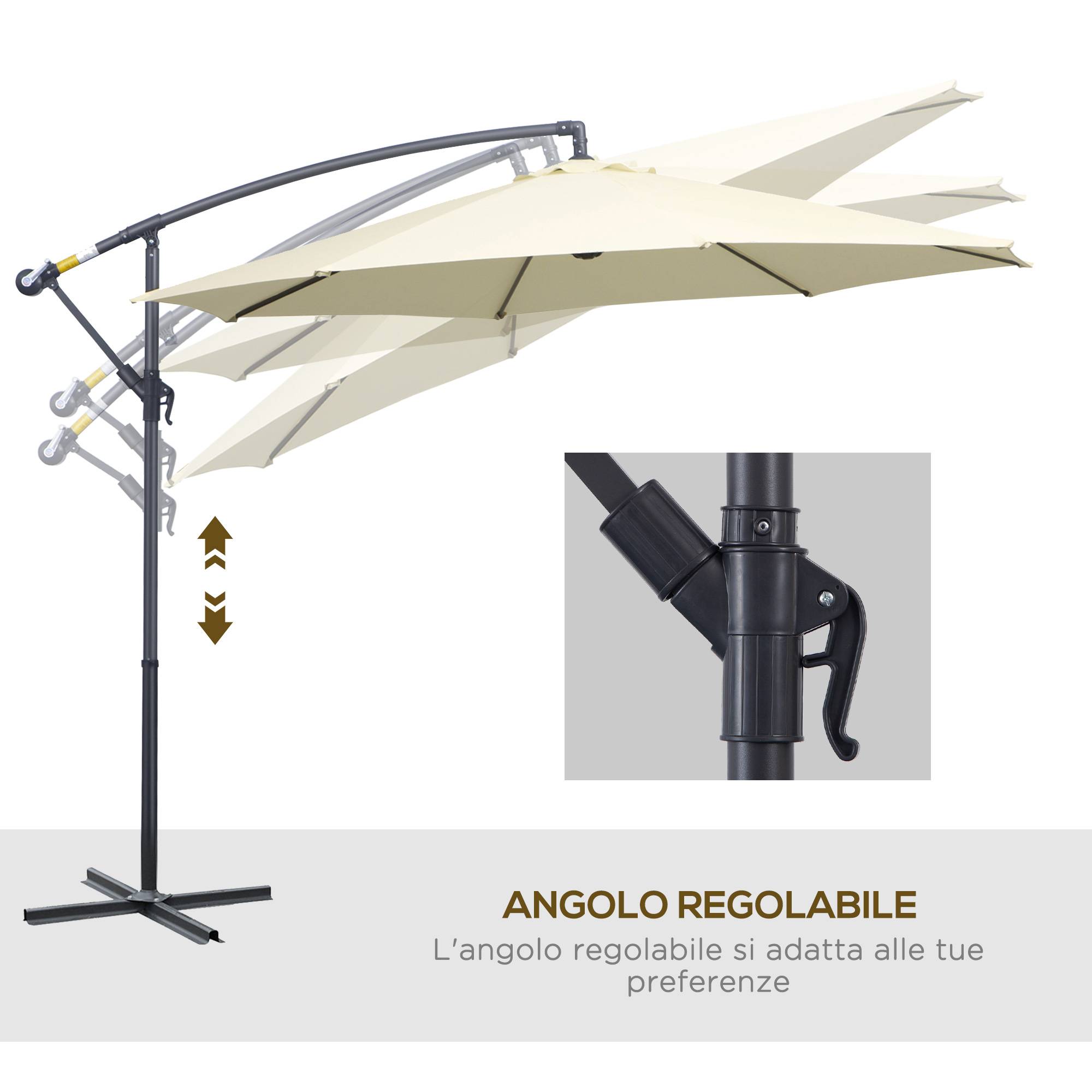 ComfortXL - Parasol déporté rond métal jardin toile déperlante base en croix incluse 3x2,5 m beige - ComfortXL Outdoor Living - Image 7