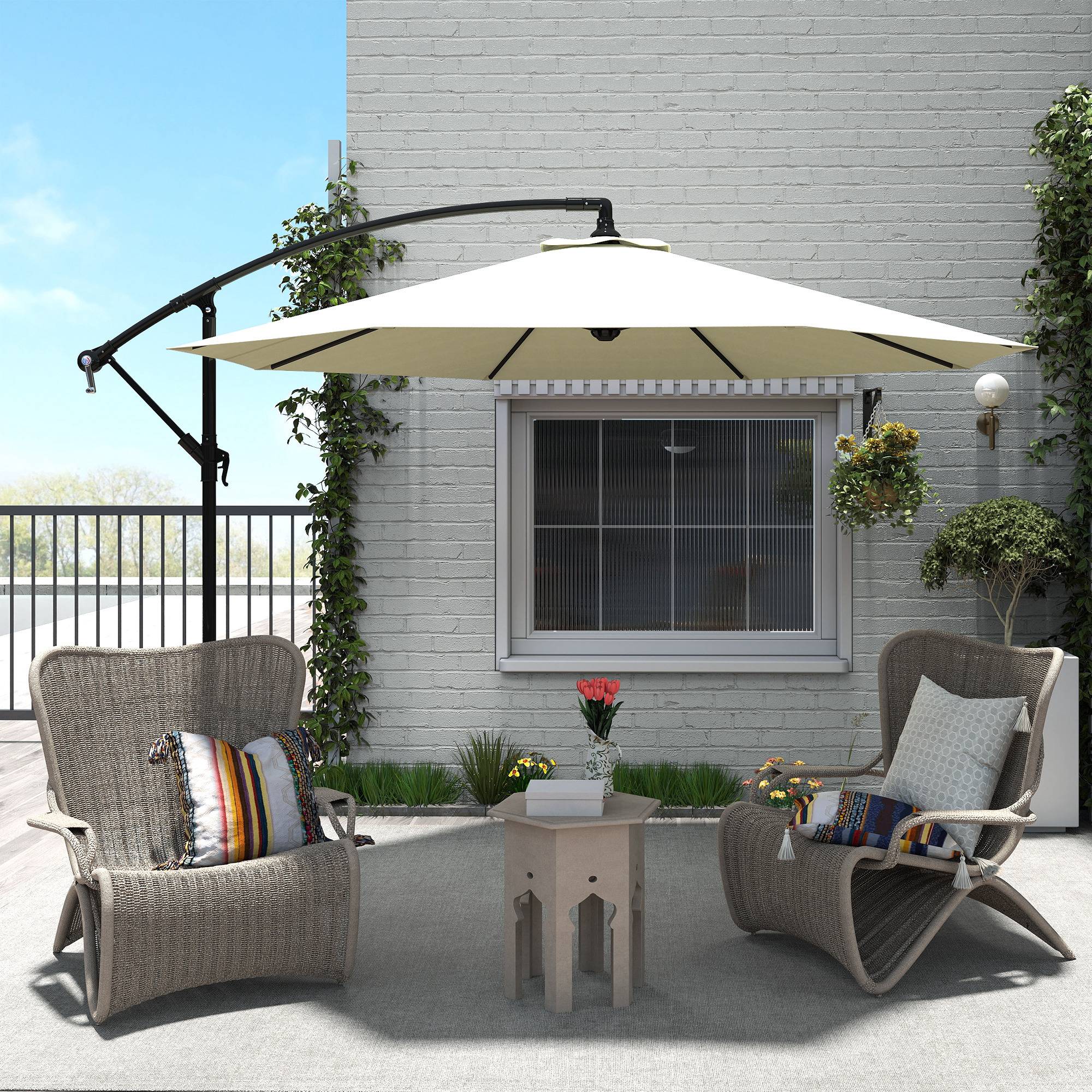 ComfortXL - Parasol déporté rond métal jardin toile déperlante base en croix incluse 3x2,5 m beige - ComfortXL Outdoor Living - Image 9