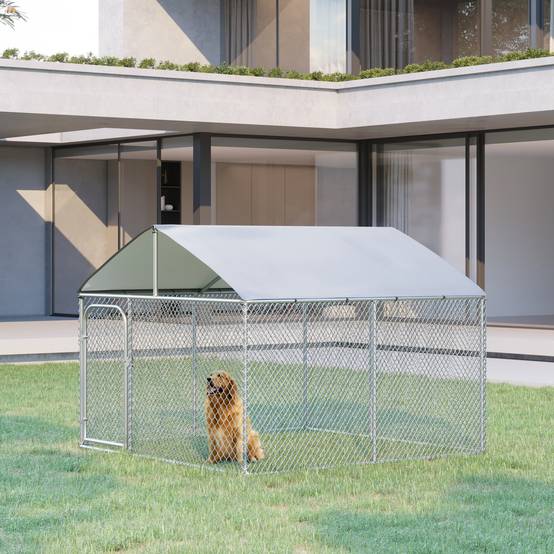 Sans Marque - Chenil extérieur avec toit pour chien 5 m² parc grillagé espace couvert acier galvanisé 230 x 230 x 175 cm - Image 4