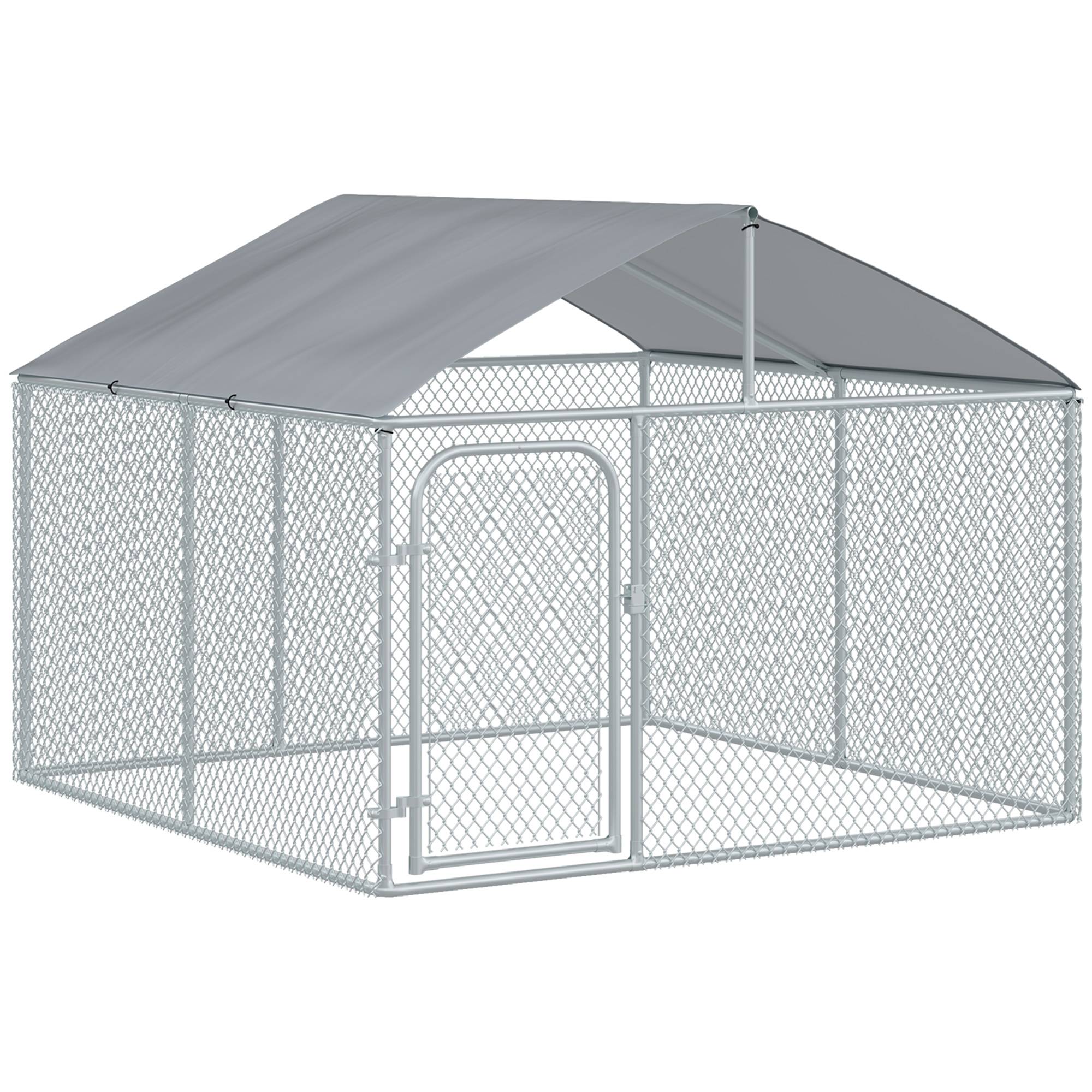 Sans Marque - Chenil extérieur avec toit pour chien 5 m² parc grillagé espace couvert acier galvanisé 230 x 230 x 175 cm - Image 1