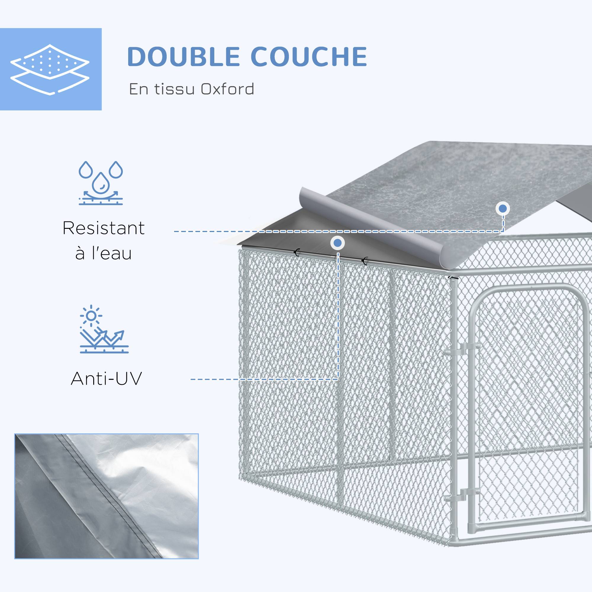 Sans Marque - Chenil extérieur avec toit pour chien 5 m² parc grillagé espace couvert acier galvanisé 230 x 230 x 175 cm - Image 7