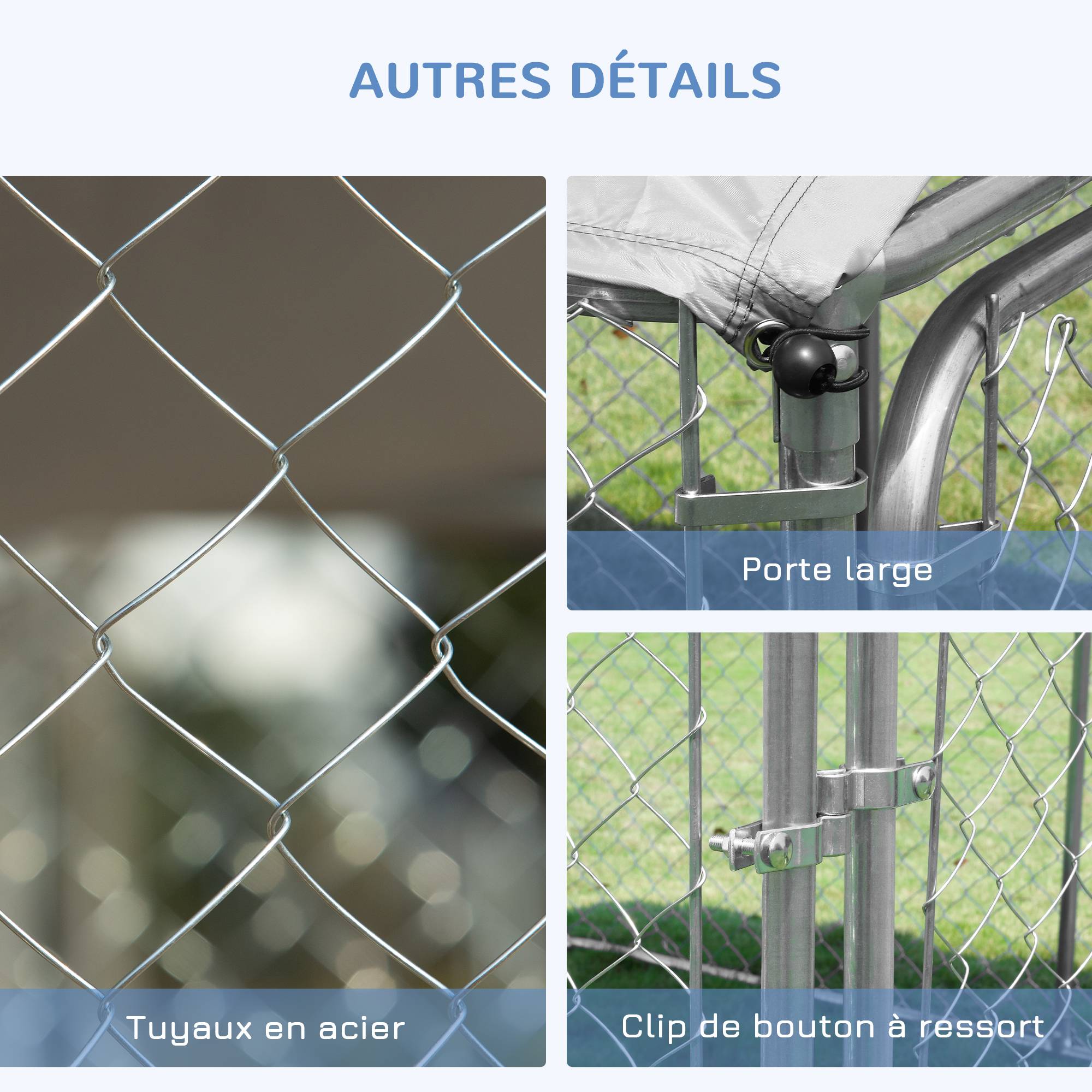 Sans Marque - Chenil extérieur avec toit pour chien 5 m² parc grillagé espace couvert acier galvanisé 230 x 230 x 175 cm - Image 8