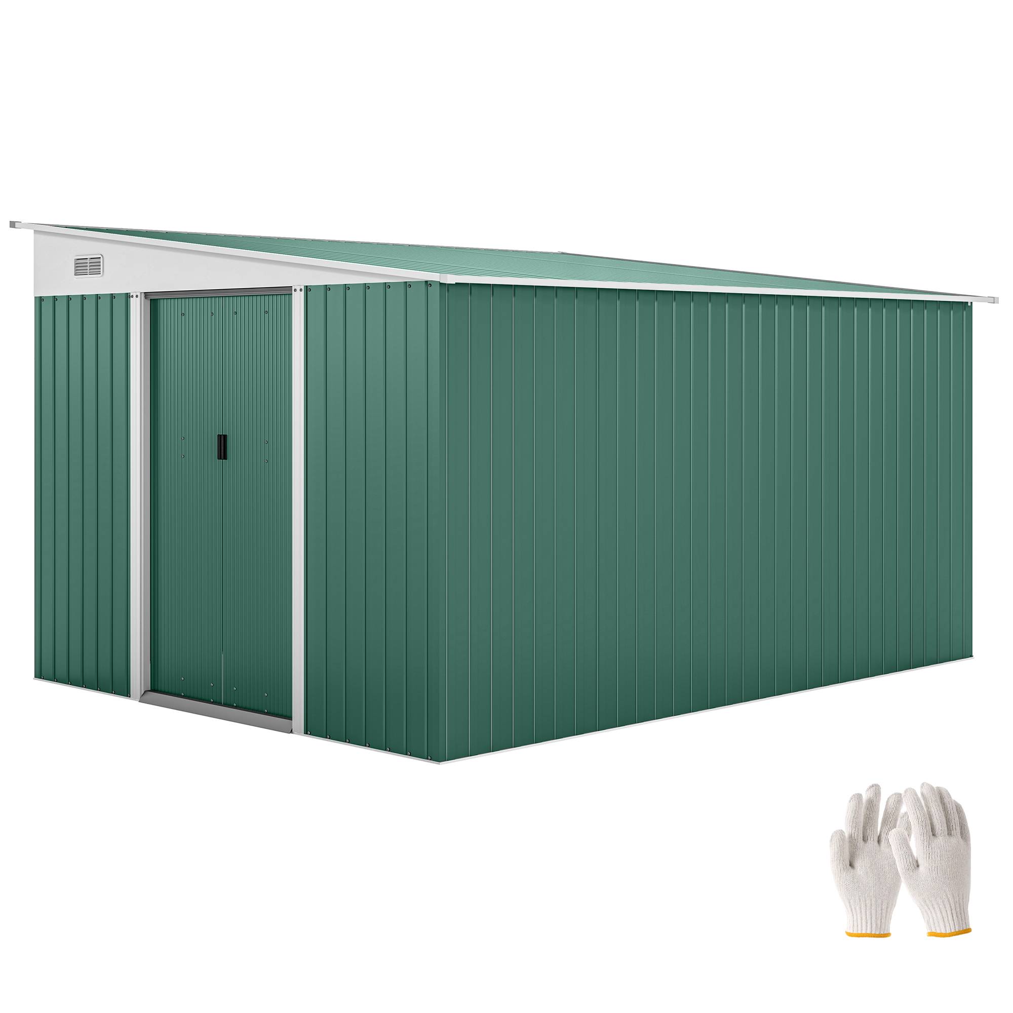 Abri de jardin métal toit pente double porte verrouillable 2,8x3,45x2,01 m vert, grand cabanon jardin - Image 1