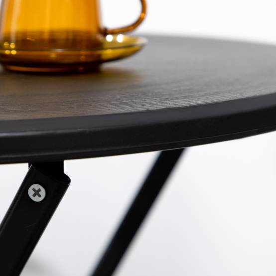 Table ronde pliante Ø60cm aspect bois gris foncé, table repas jardin balcon terrasse - Image 8