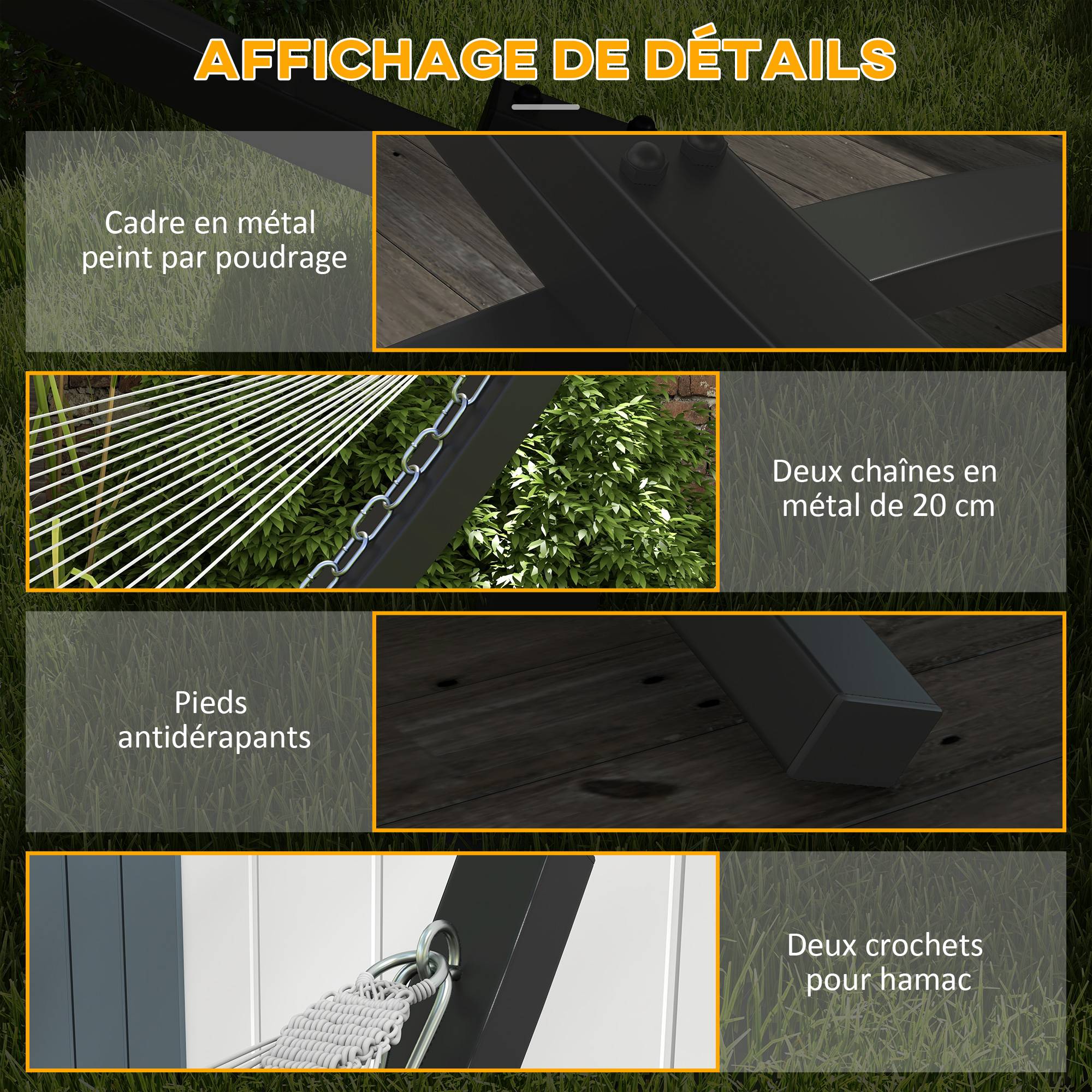 Support Pied de hamac Structure Robuste métal époxy, longueur 360 cm pour hamacs de 270 à 330 cm, gris - Image 8