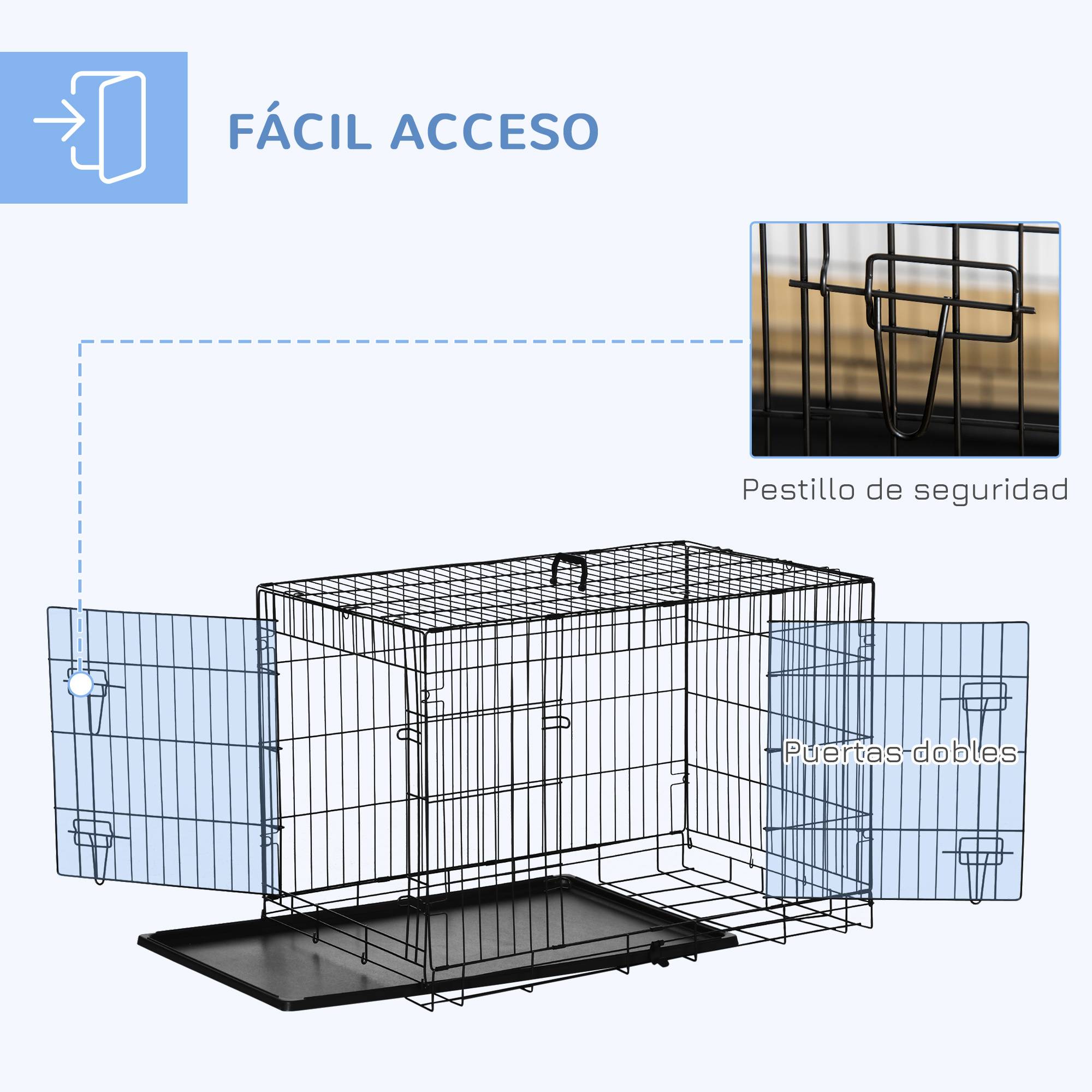 Cage pour chien pliable, transport, 2 portes, bac amovible, poignée, 90x57,5x62 cm, noir - Image 6