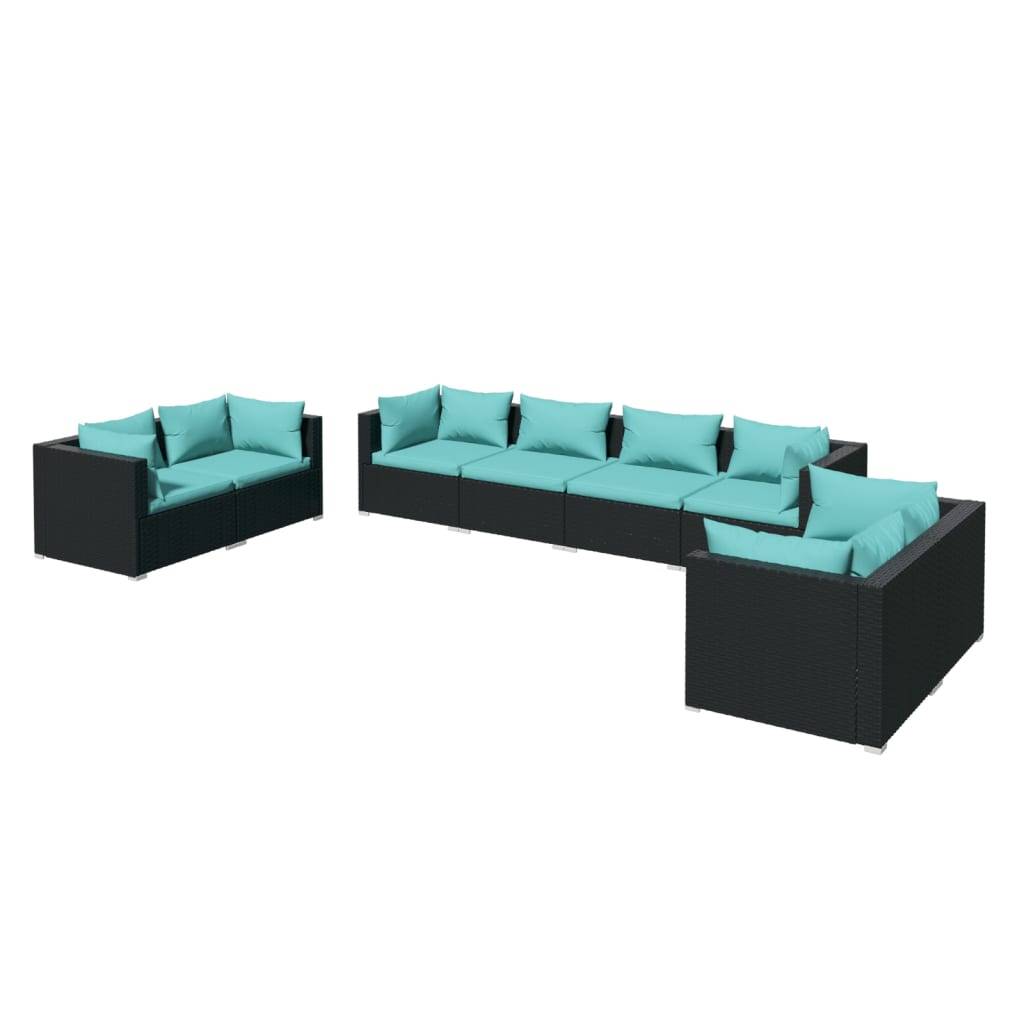 Helloshop26 - Salon de jardin meuble d'extérieur ensemble de mobilier 8 pièces avec coussins résine tressée noir - Image 1