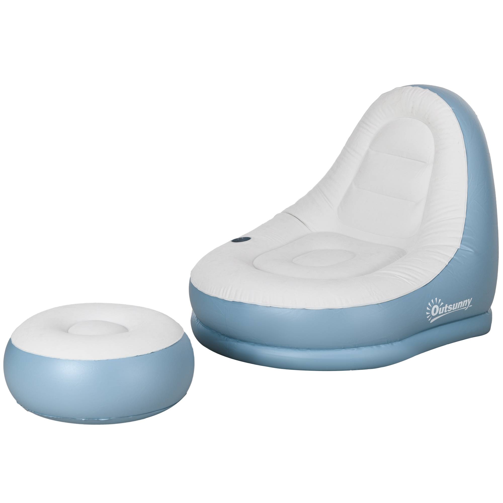 Fauteuil gonflable extérieur 125x100x87 cm blanc et bleu, chaise détente portable relax - Image 2