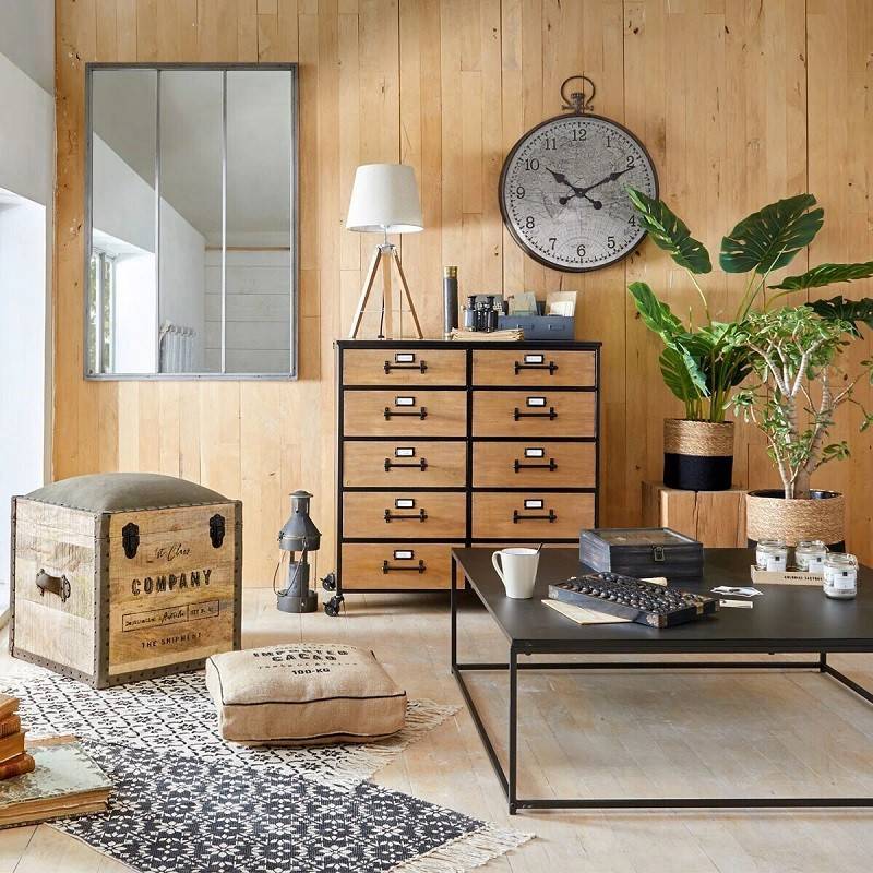 Malle pouf vintage en bois Atmosphera - Image 2