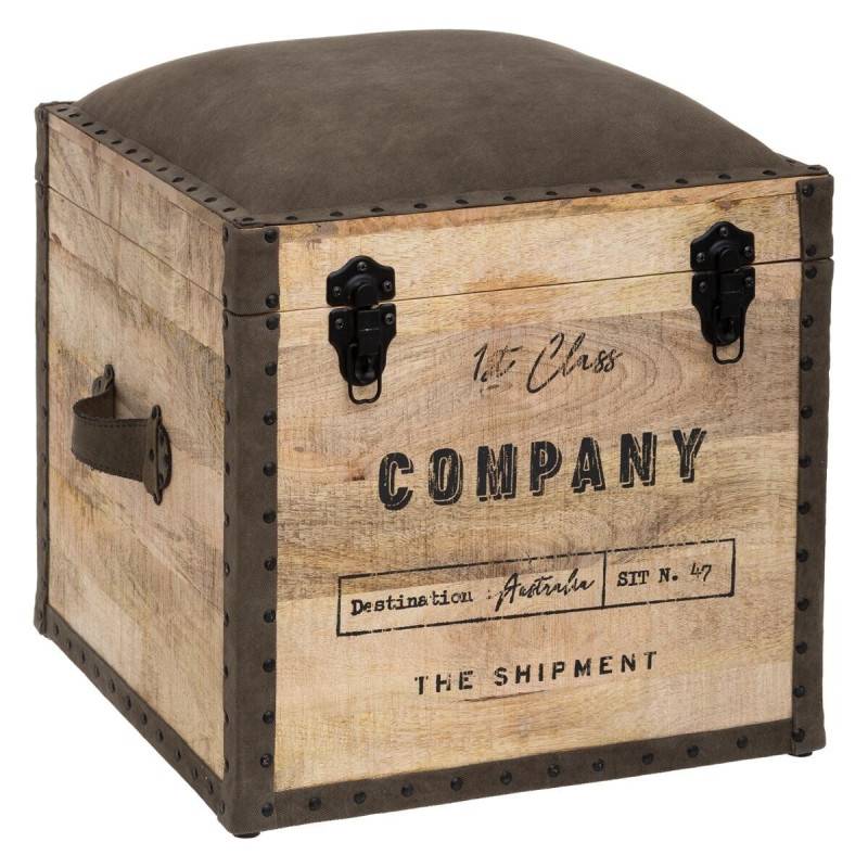 Malle pouf vintage en bois Atmosphera - Image 1