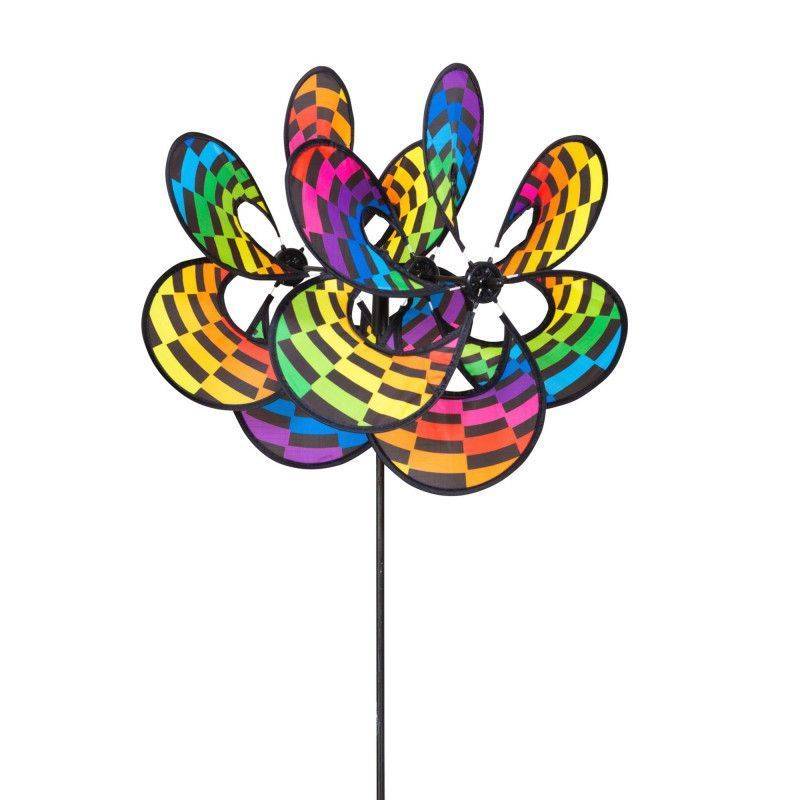 Girouette à planter double fleur arc-en-ciel - hq - l35cm x h82cm