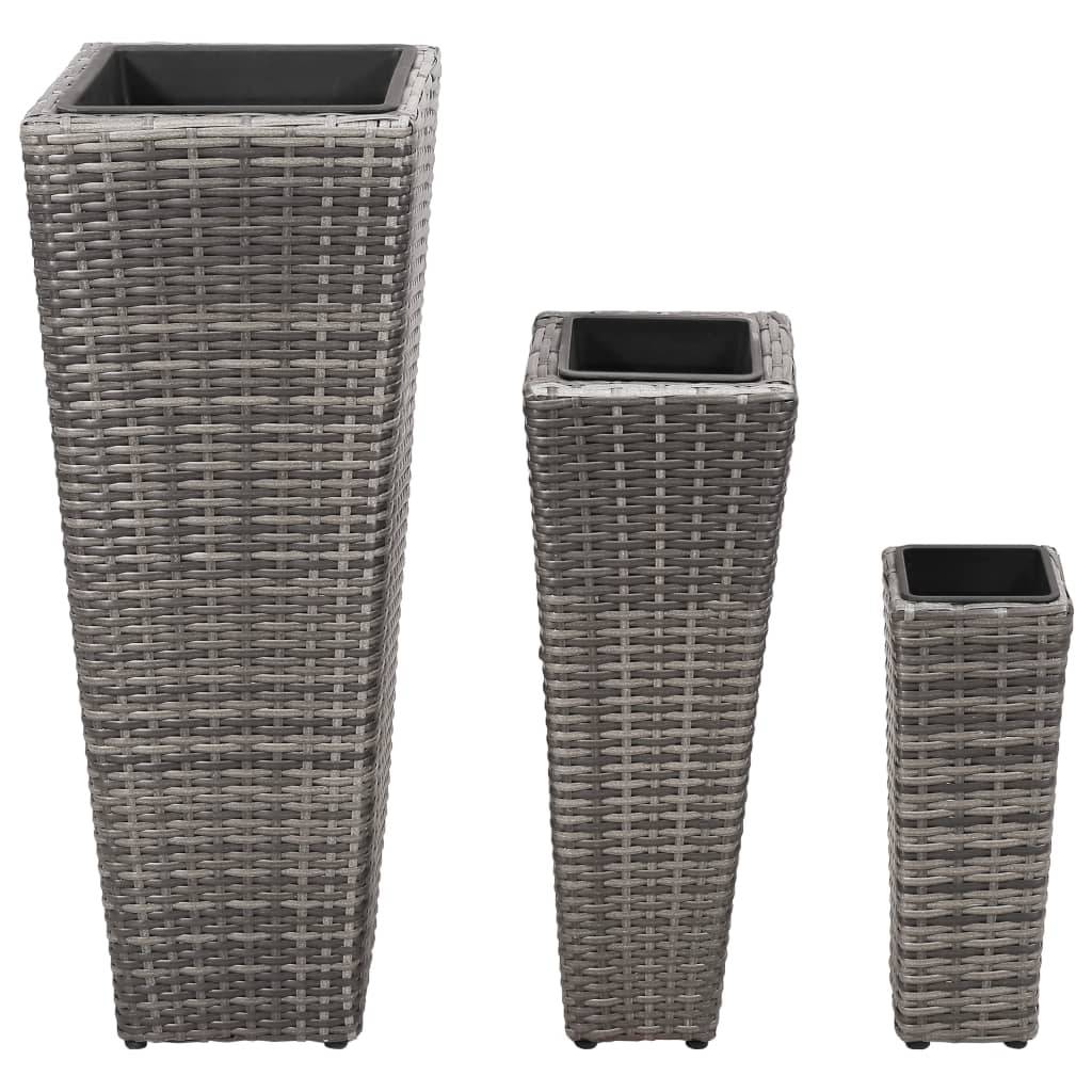 3 pcs Jardinières - Lits surélevés de jardin - Pots de fleus Résine tressée Gris - Image 1