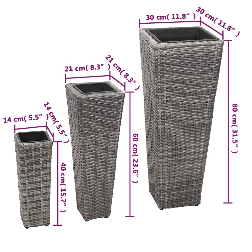 3 pcs Jardinières - Lits surélevés de jardin - Pots de fleus Résine tressée Gris - Image 8