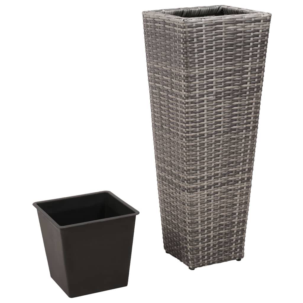 3 pcs Jardinières - Lits surélevés de jardin - Pots de fleus Résine tressée Gris - Image 4