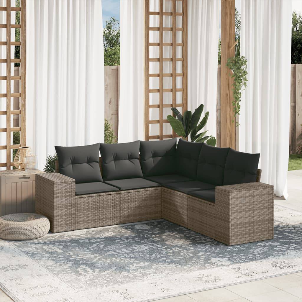 Salon de jardin 5 pcs | Mobilier d'extérieur avec coussins gris résine tressée Maison Chic - Image 2