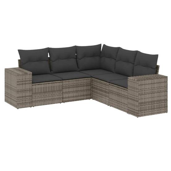 Salon de jardin 5 pcs | Mobilier d'extérieur avec coussins gris résine tressée Maison Chic - Image 1