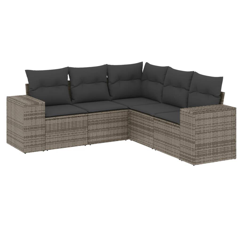 Salon de jardin 5 pcs | Mobilier d'extérieur avec coussins gris résine tressée Maison Chic - Image 1