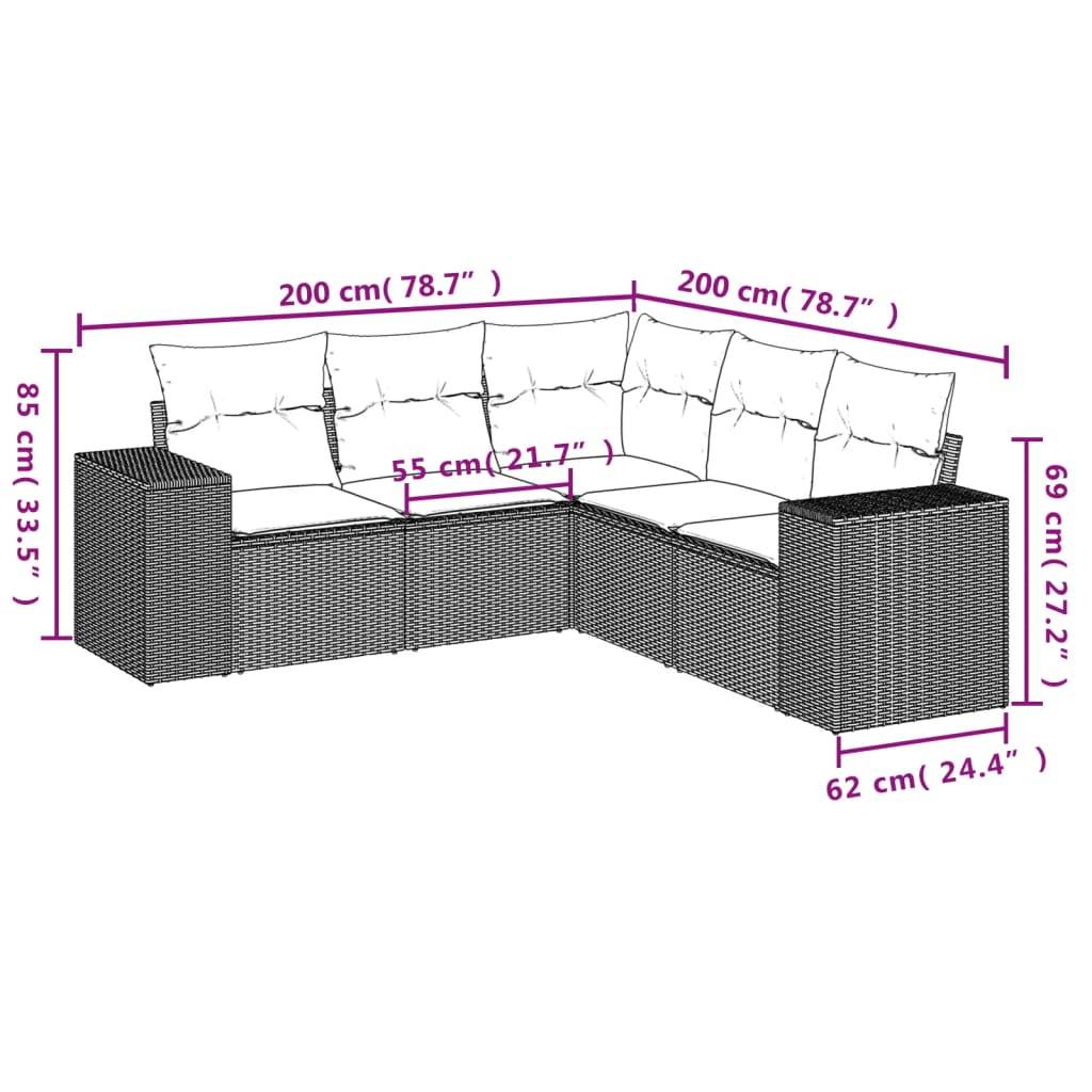 Salon de jardin 5 pcs | Mobilier d'extérieur avec coussins gris résine tressée Maison Chic - Image 3