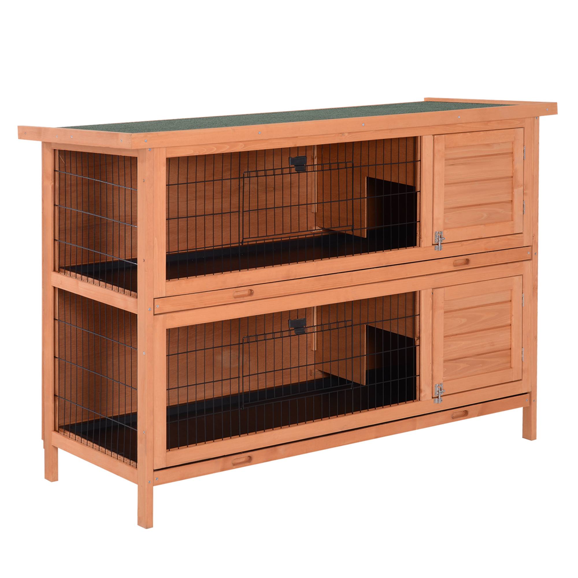 Clapier Lapin Bois Sapin Double Étage Extérieur Toit Bitumé 136cm Orange - ComfortXL Pet Living - Image 2
