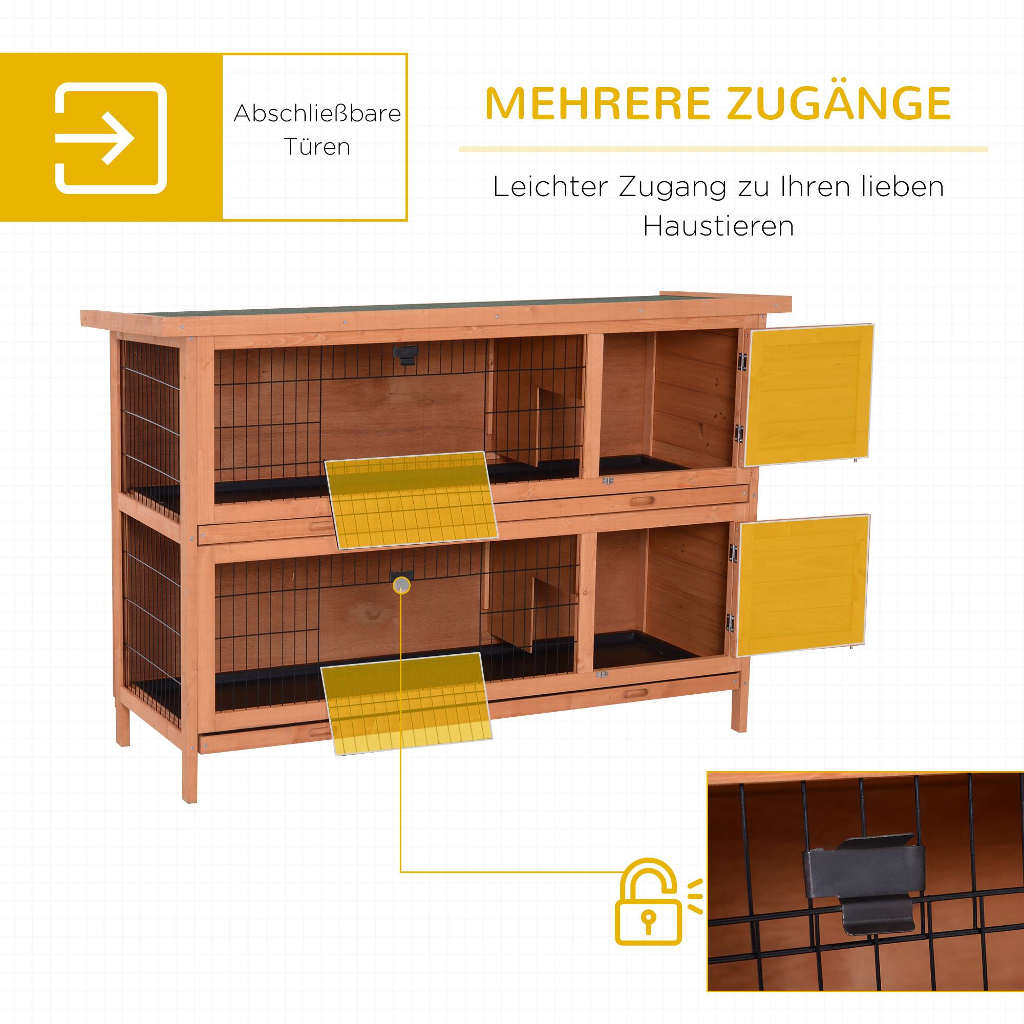 Clapier Lapin Bois Sapin Double Étage Extérieur Toit Bitumé 136cm Orange - ComfortXL Pet Living - Image 5
