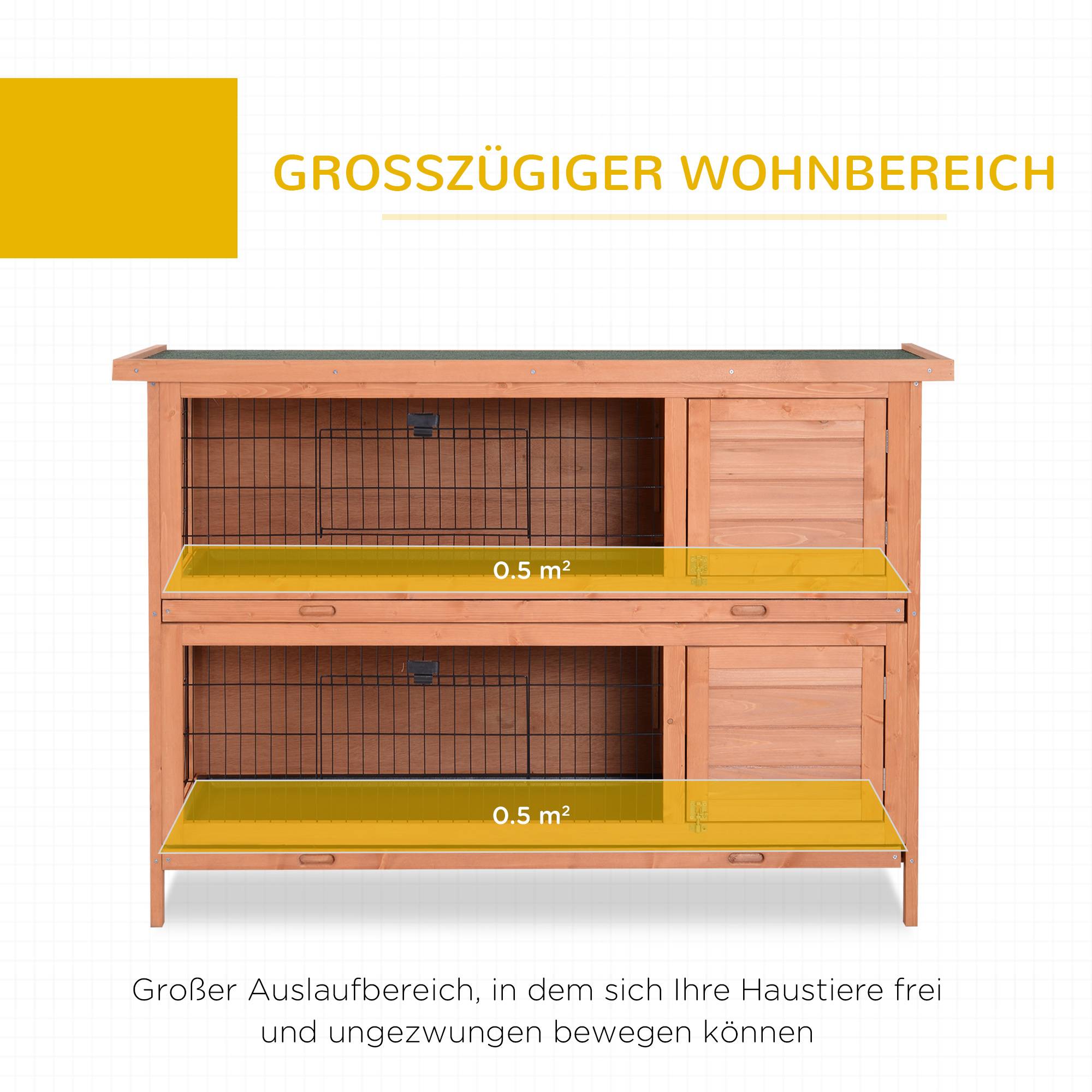 Clapier Lapin Bois Sapin Double Étage Extérieur Toit Bitumé 136cm Orange - ComfortXL Pet Living - Image 4