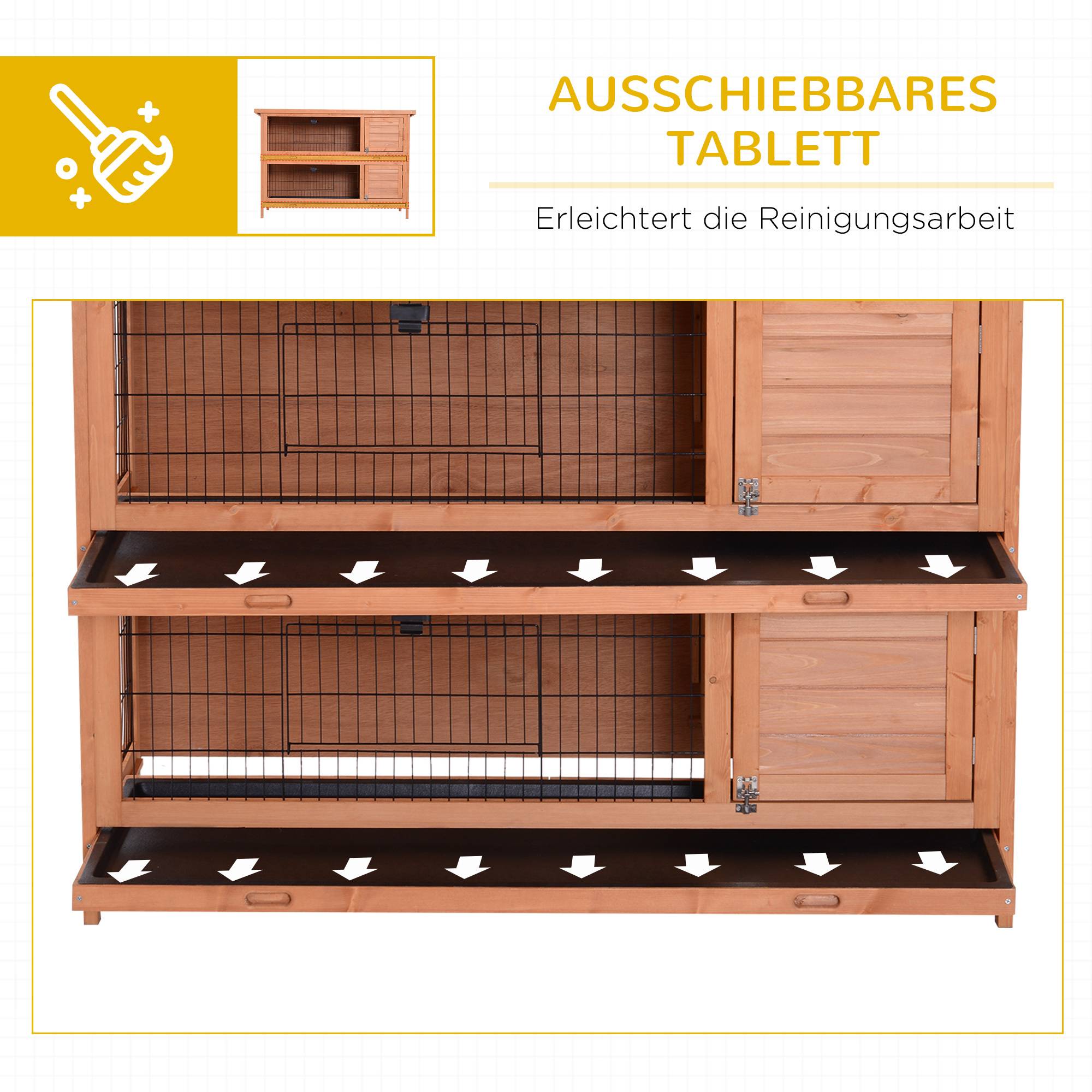 Clapier Lapin Bois Sapin Double Étage Extérieur Toit Bitumé 136cm Orange - ComfortXL Pet Living - Image 6