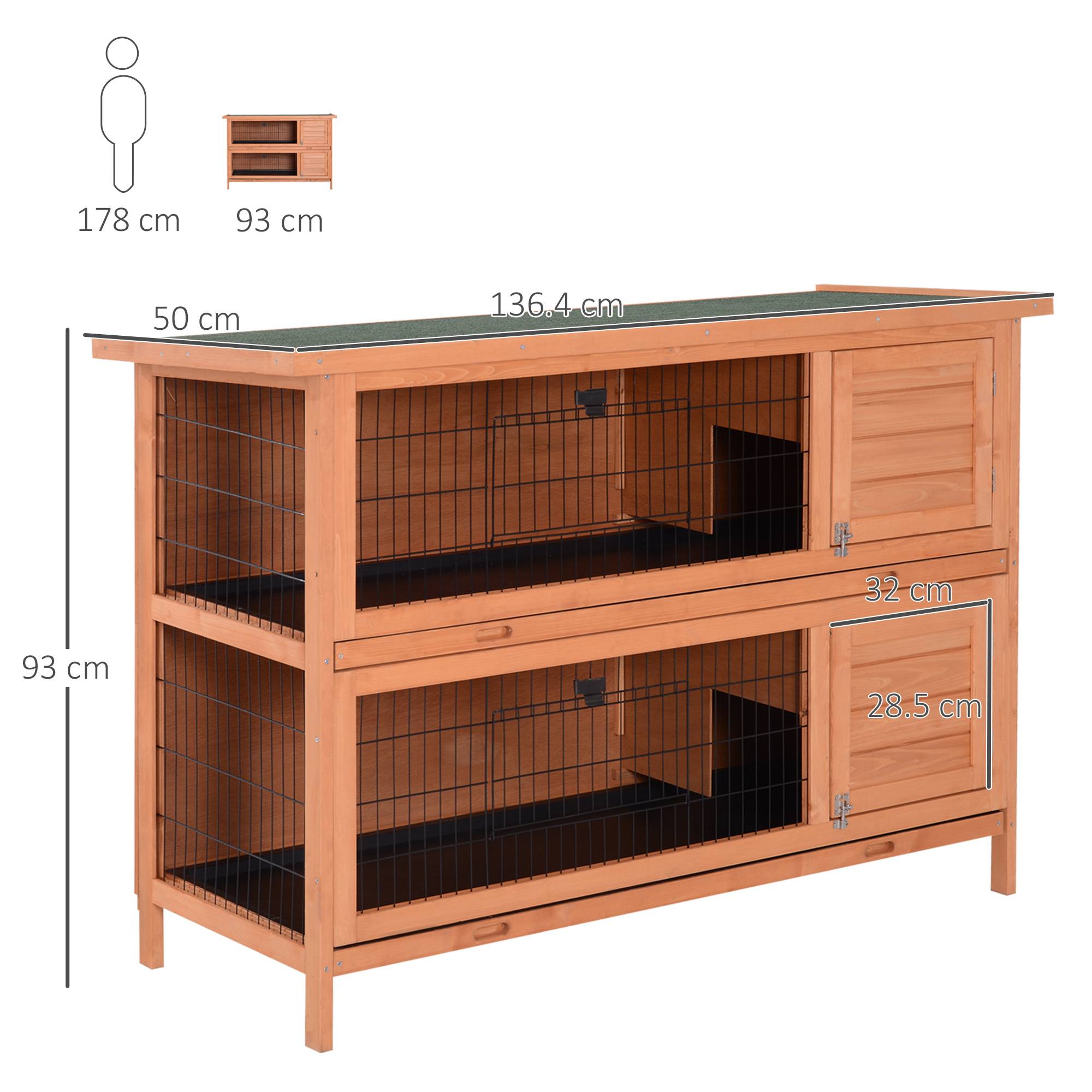 Clapier Lapin Bois Sapin Double Étage Extérieur Toit Bitumé 136cm Orange - ComfortXL Pet Living - Image 3