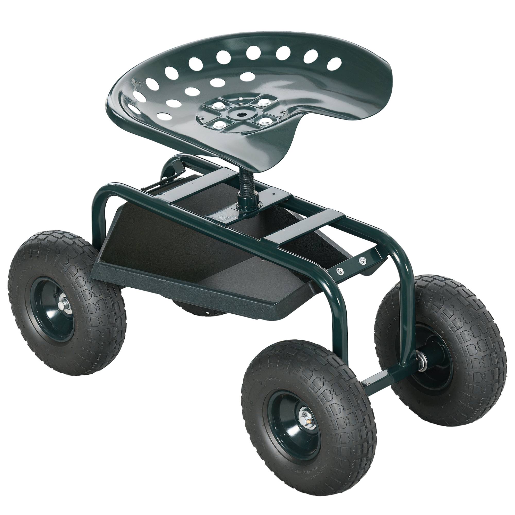 Outsunny - Chaise roulante pivotante 360° réglable en hauteur avec plateau outils charge max. 150 kg vert - Outsunny - Image 1