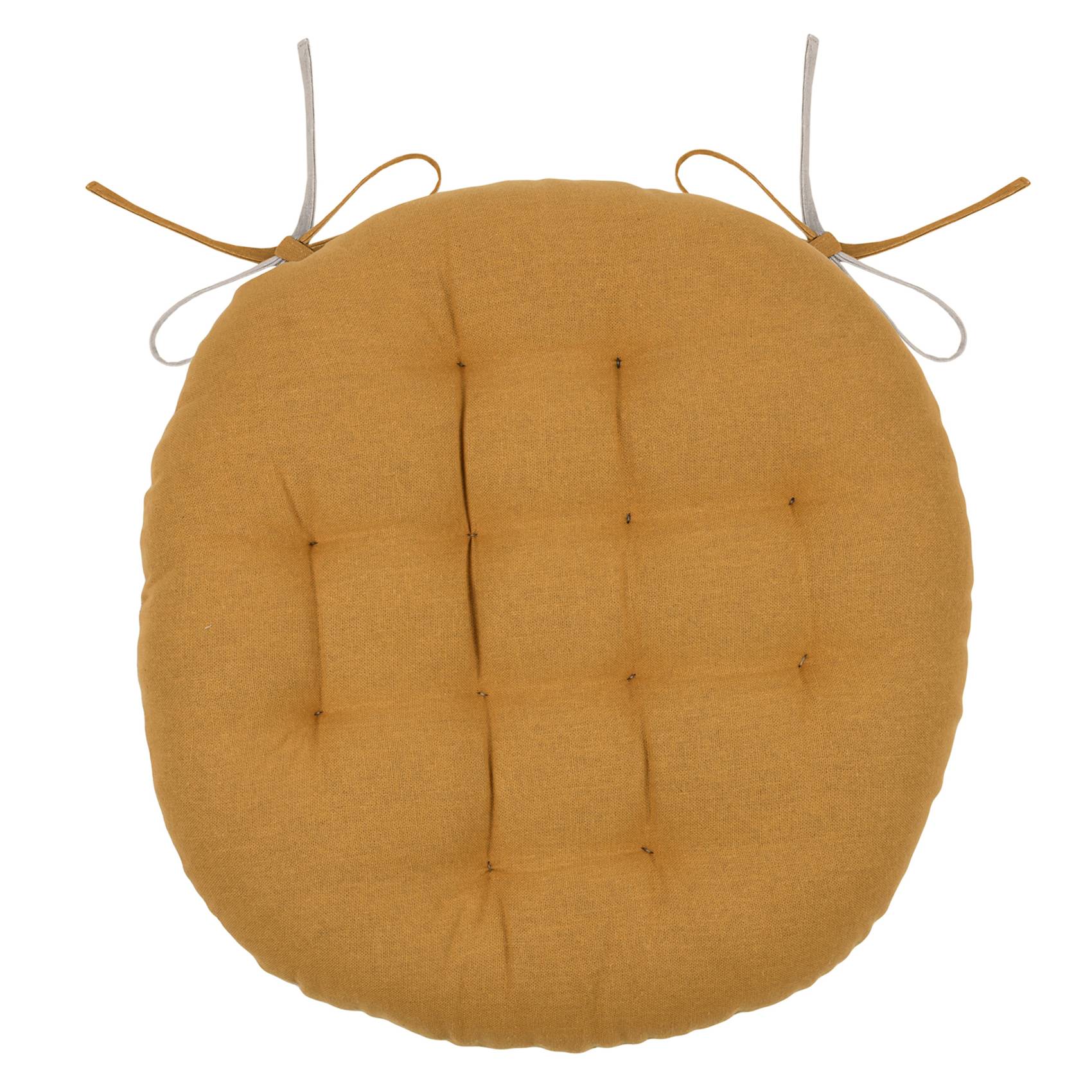 Lovely Casa - Galette de chaise ronde et bicolore - LOVELY CASA - Coton - Jaune Curry - Image 1