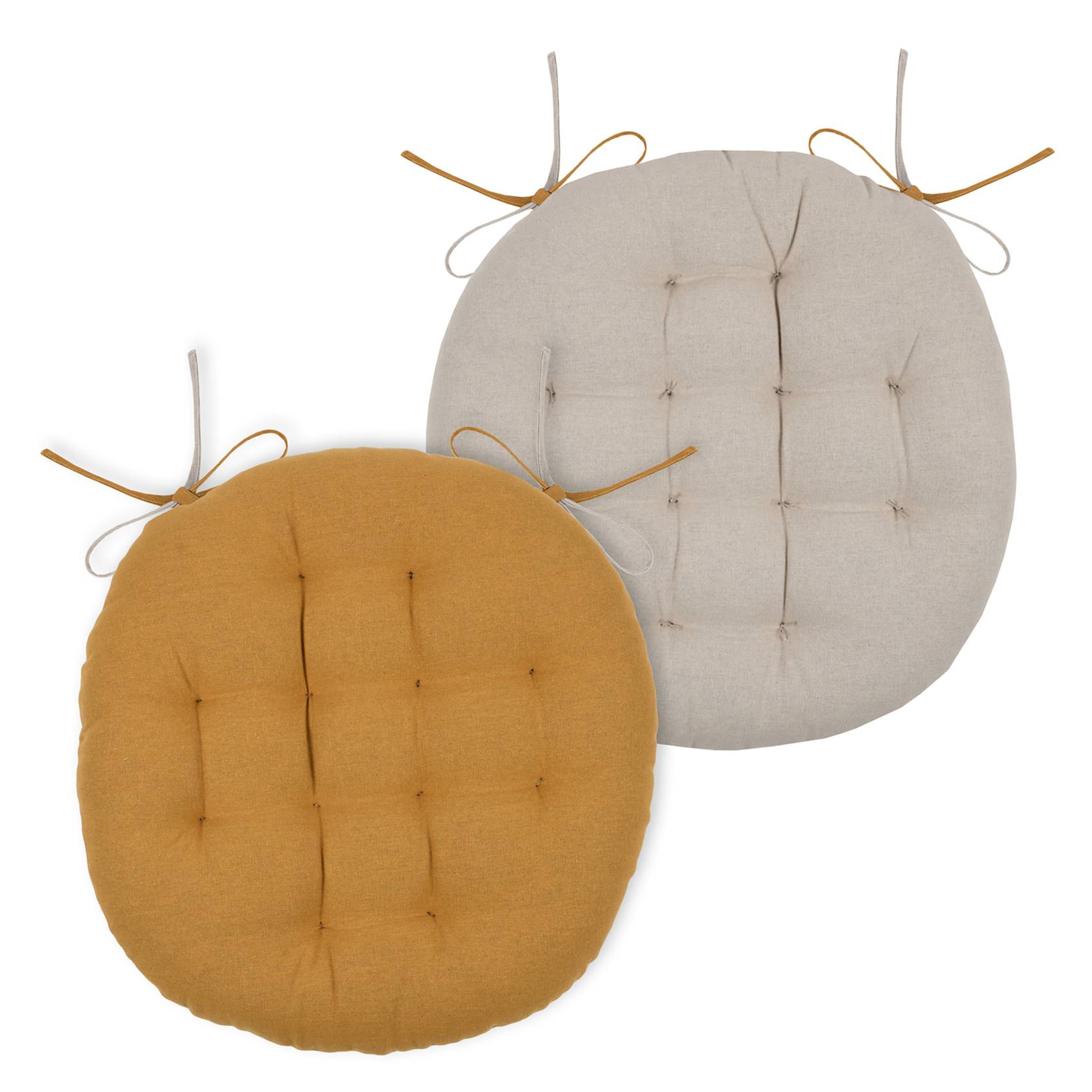 Lovely Casa - Galette de chaise ronde et bicolore - LOVELY CASA - Coton - Jaune Curry - Image 3